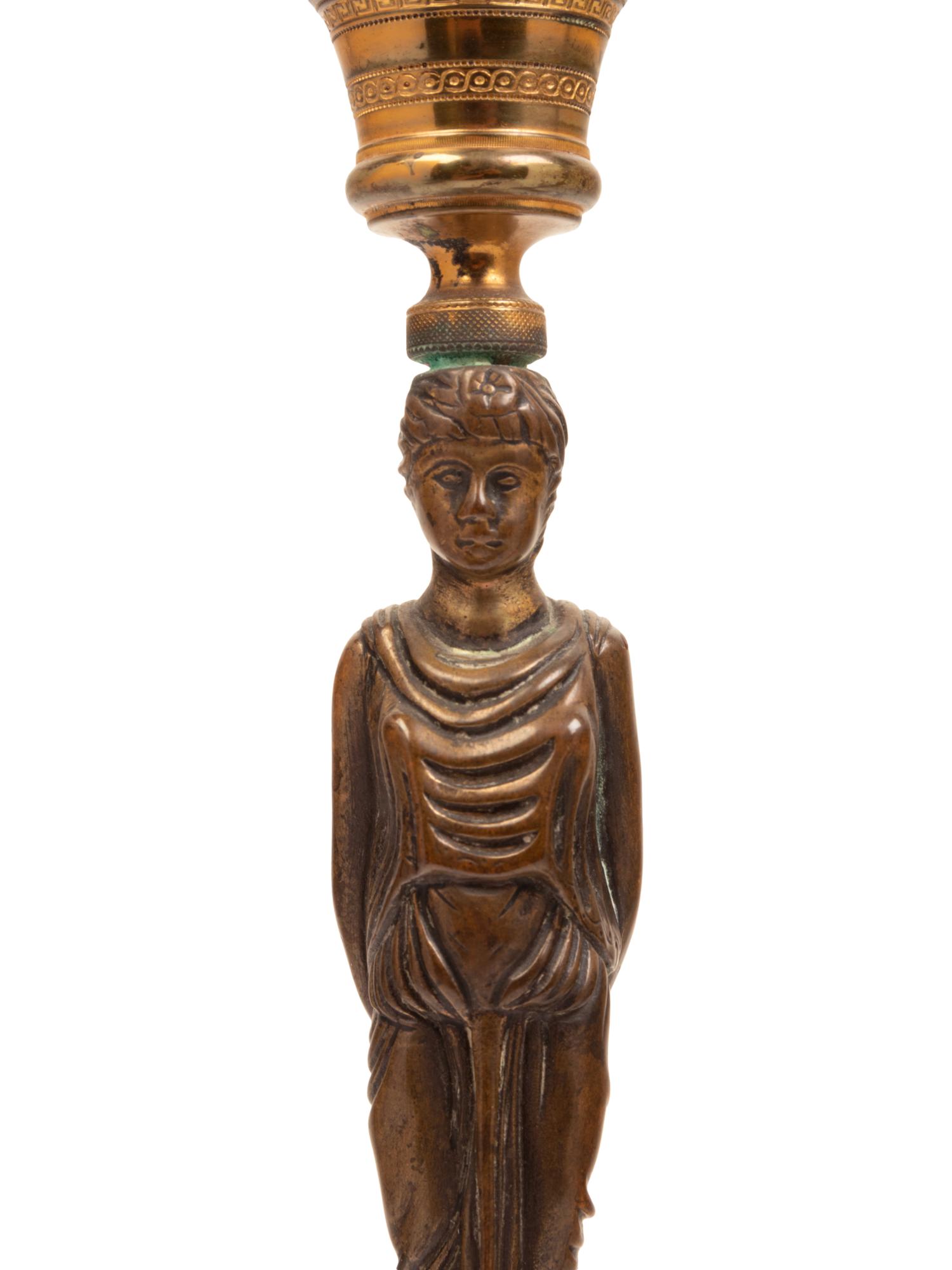 Two Neoclassical Style Cast Bronze and Marble Figural Table Lamps
