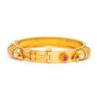 High Karat Yellow Gold and Synthetic Ruby Bangle Bracelet