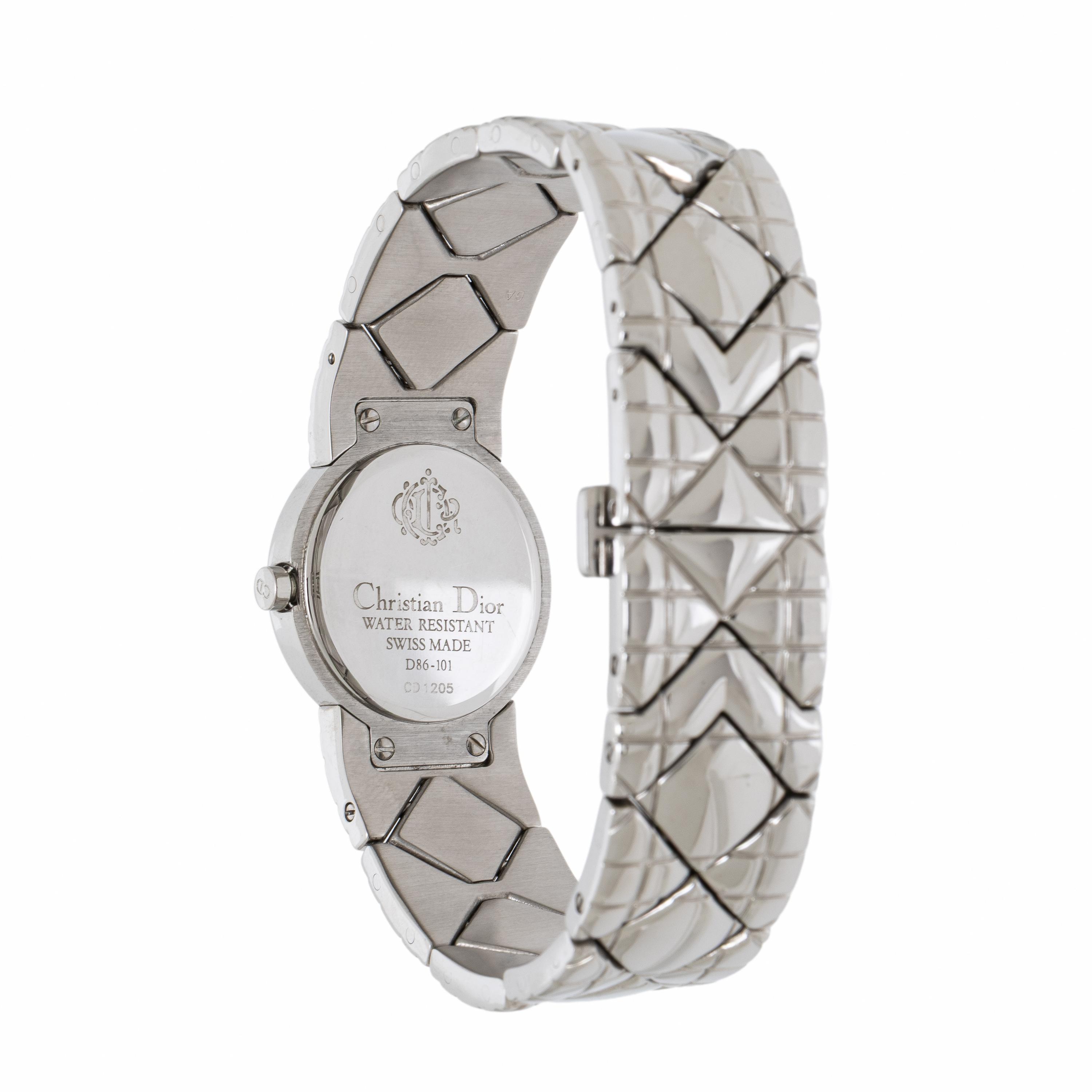 Christian Dior, Ref. D86-101, Stainless Steel and Diamond Watch with 'Cannage' Bracelet