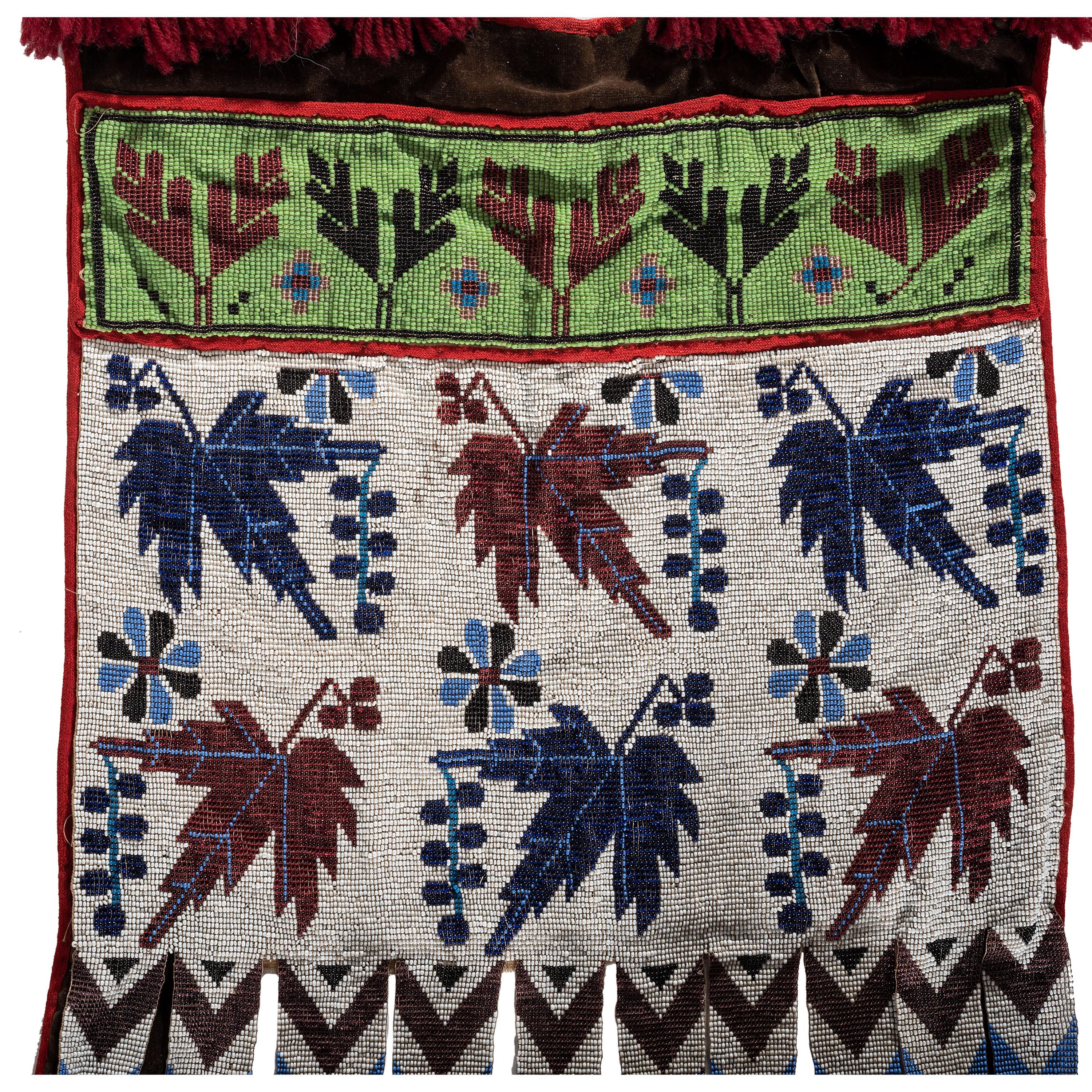 Anishinaabe Loom-Beaded Bandolier Bag, with Maple Leaves