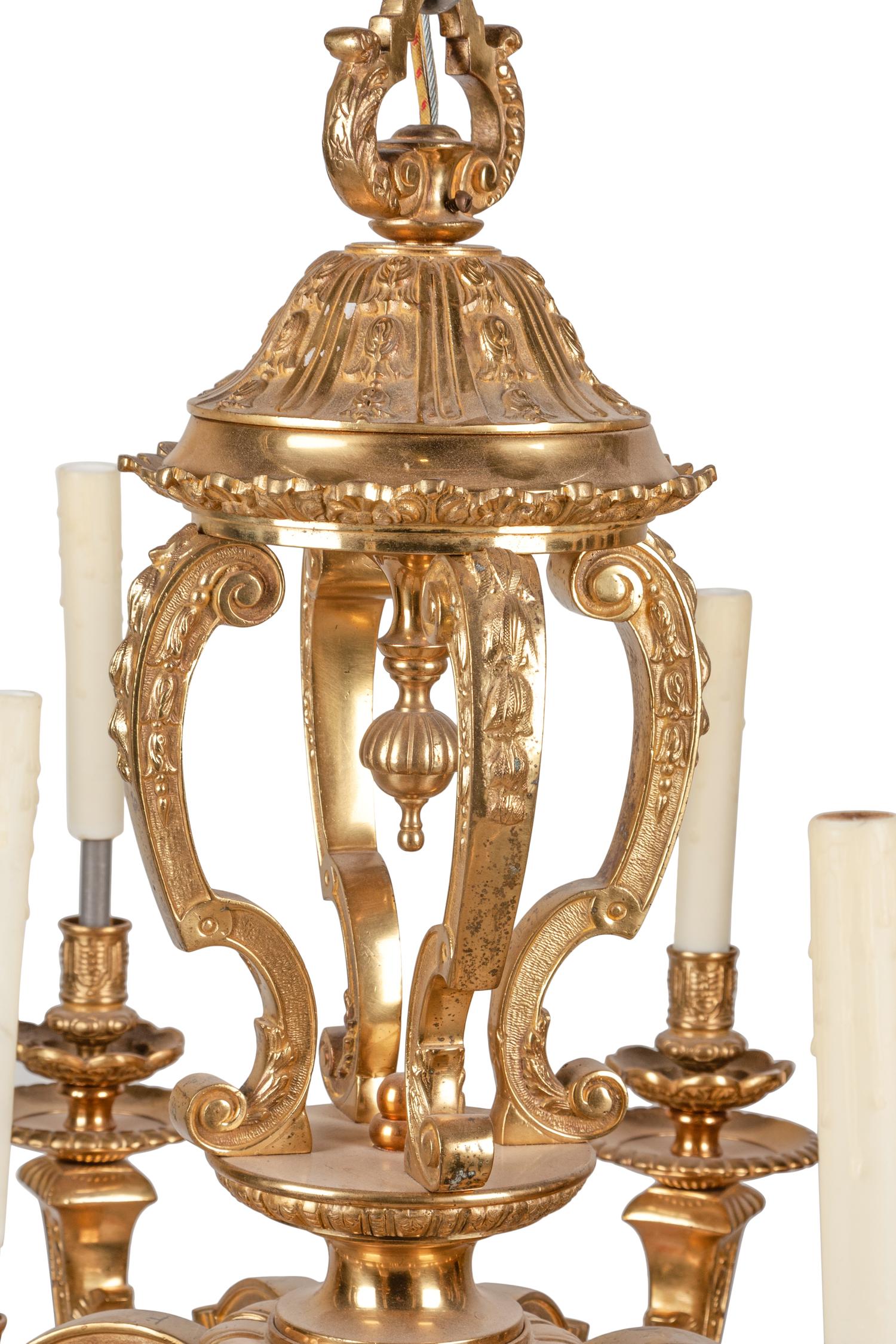 A Continental Gilt Bronze Eight-Light Chandelier