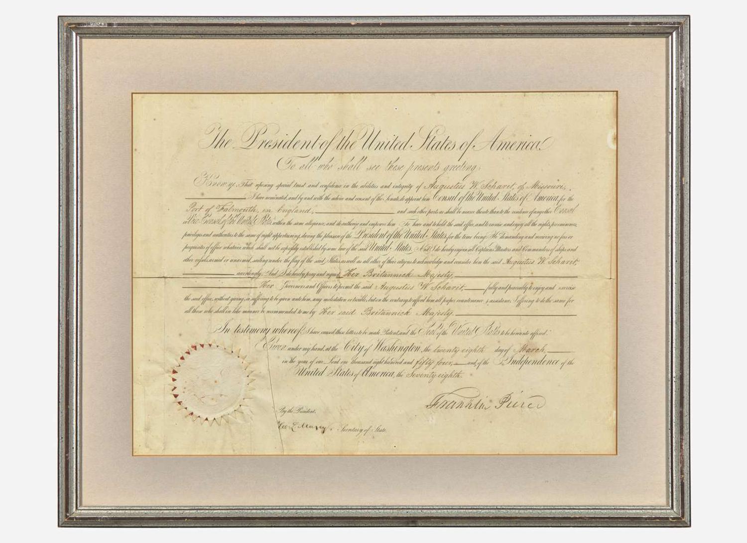 [Presidential] Pierce, Franklin: Partially-Printed Document, signed