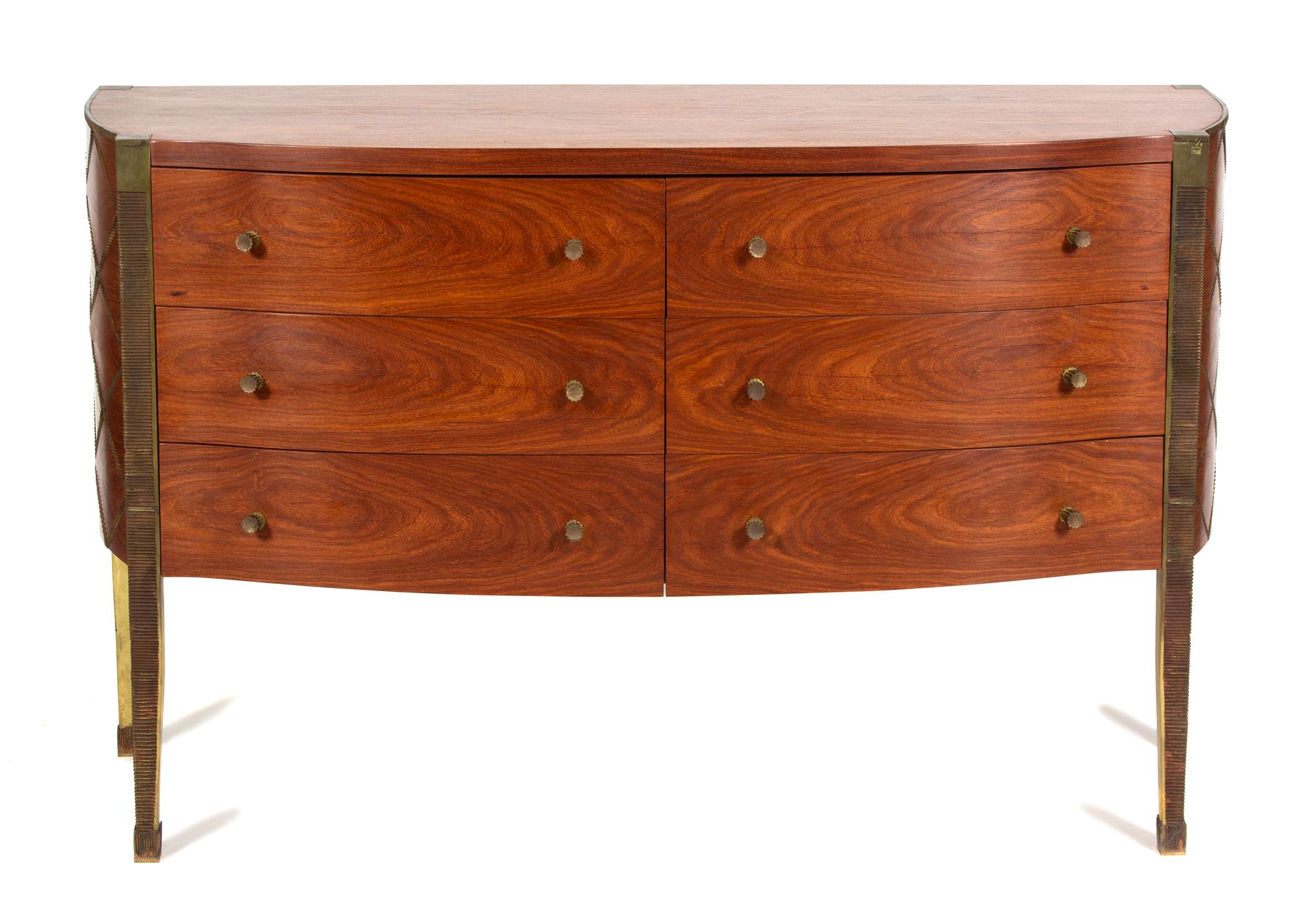 A Contemporary Bronze Inlaid Parquetry Inlaid Commode Height 33 1/4 x width 52 3/4 x depth 19 1/2 inches. — LOUIS CANE, PARIS, 2000
