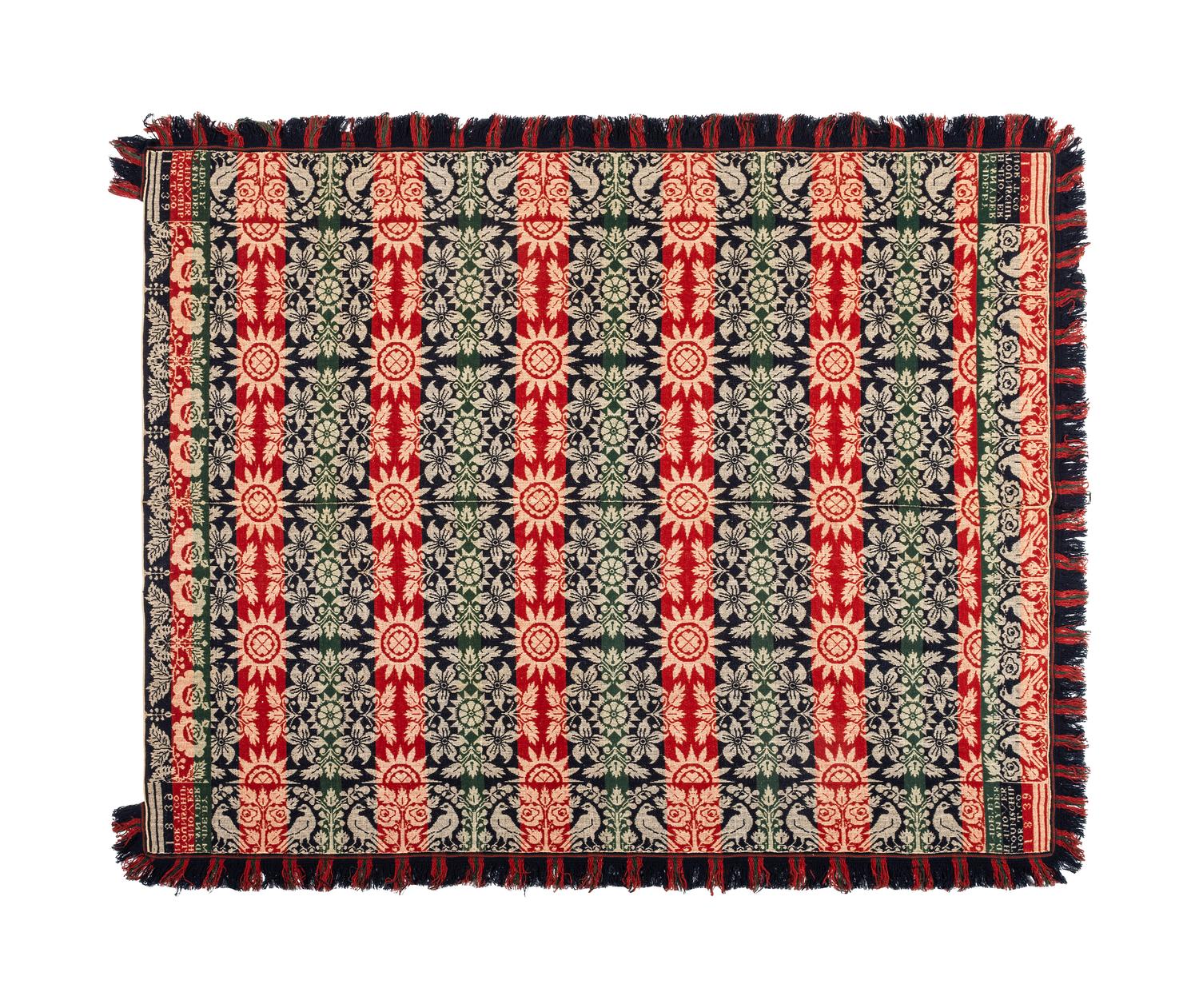 Two Jacquard Wool and Cotton Coverlets