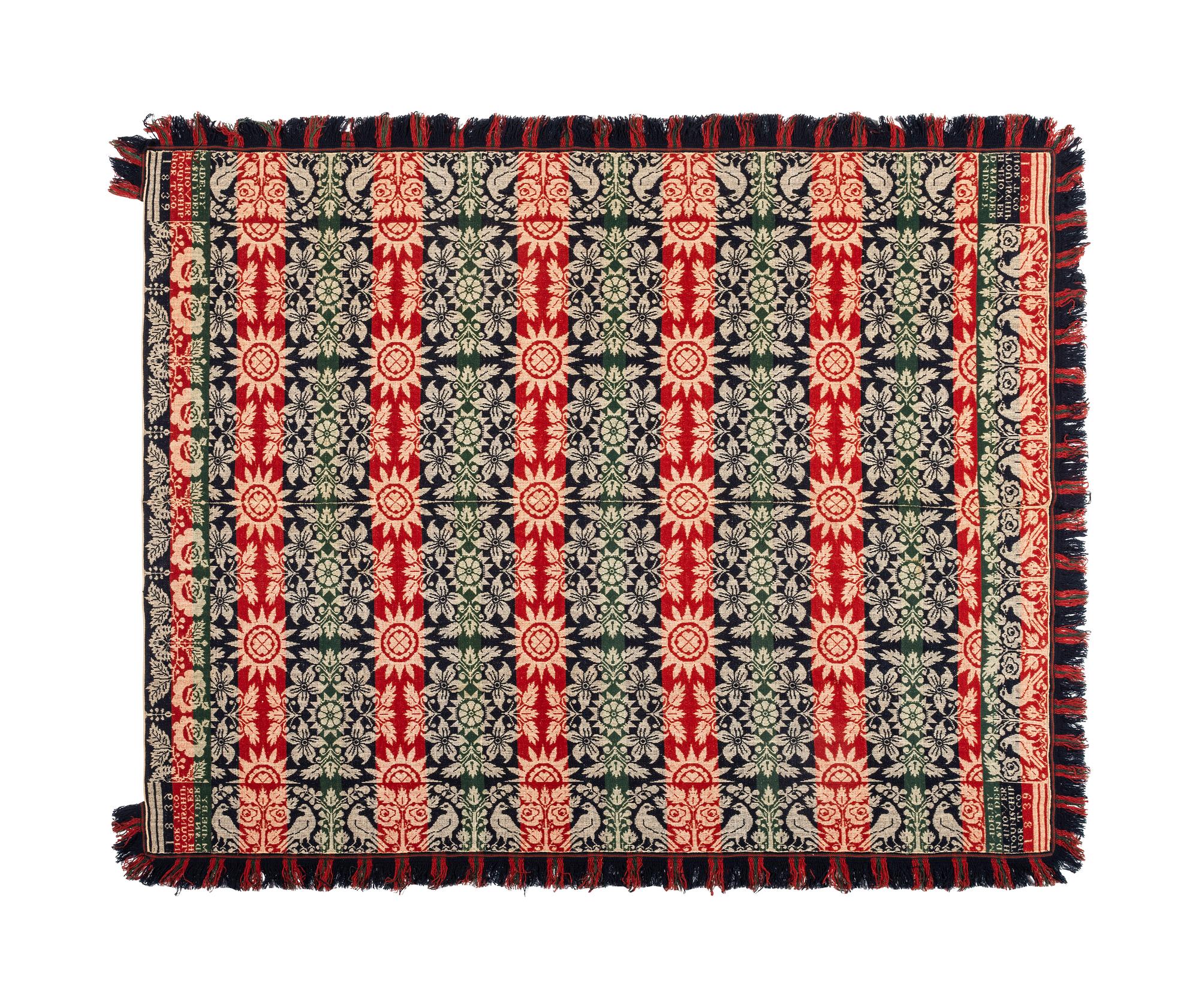 Two Jacquard Wool and Cotton Coverlets