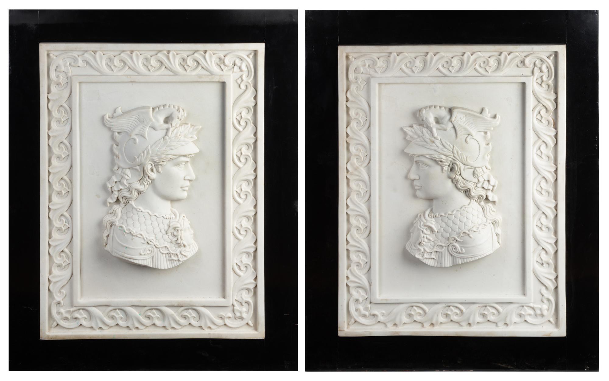 A Pair of Italian Carved Marble Profile Plaques Height 27 5/8 x width 20 7/8 inches. — 20TH CENTURY