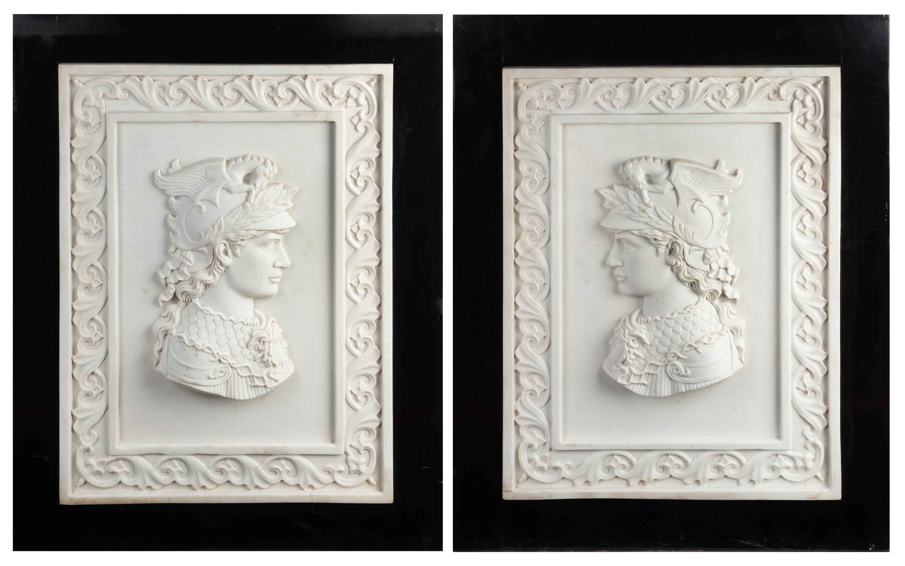 A Pair of Italian Carved Marble Profile Plaques Height 27 5/8 x width 20 7/8 inches. — 20TH CENTURY
