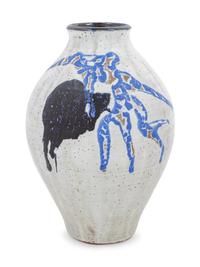 A Blue and White Glazed Stoneware Vase
