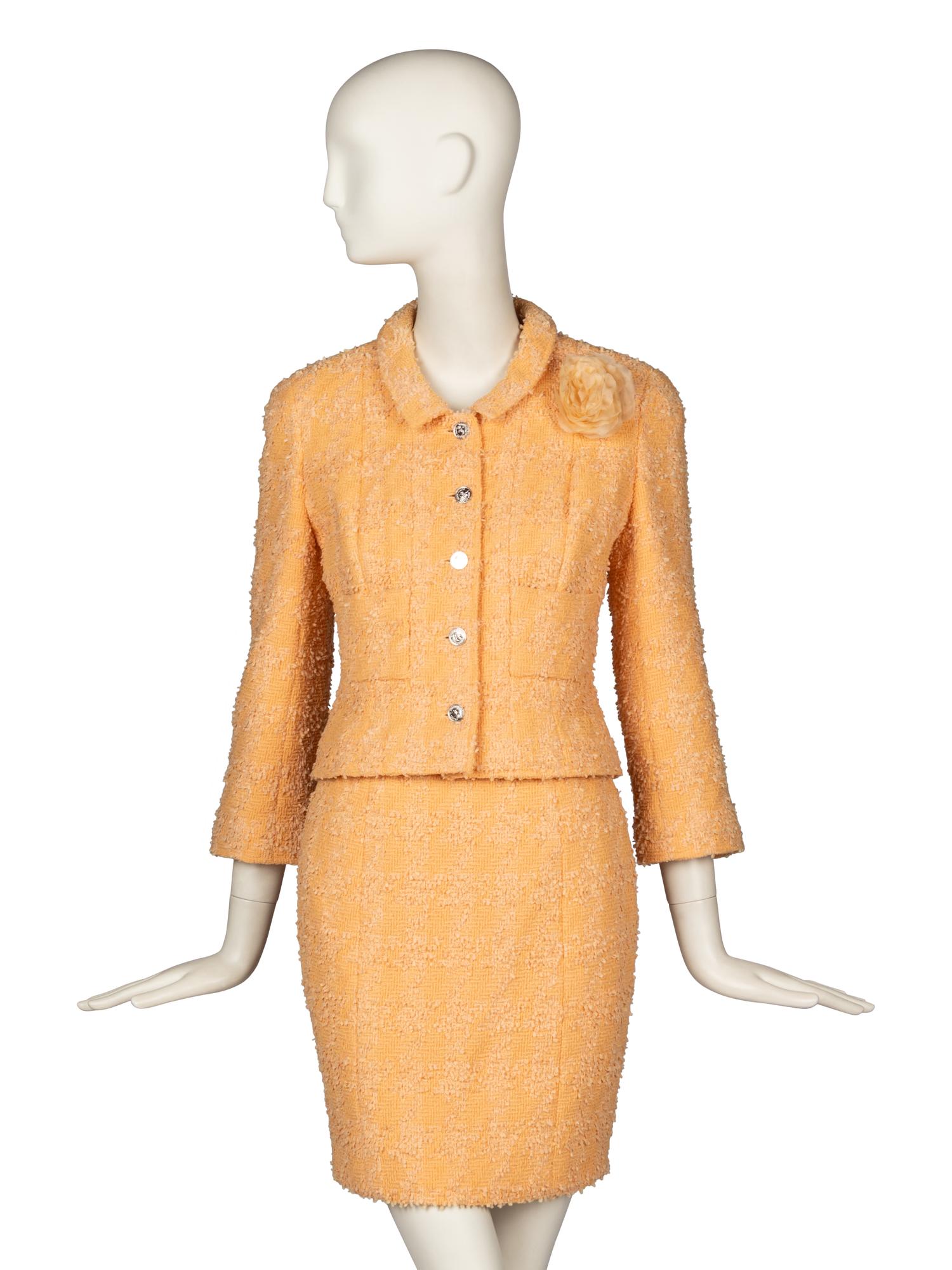 CHANEL, PEACH TWEED SKIRT SUIT