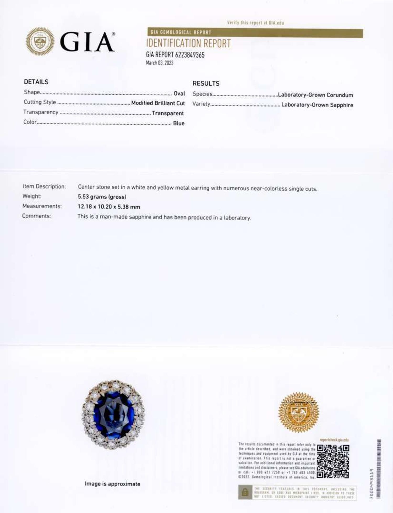 A Pair of 14K Yellow Gold, Diamond, and Sapphire Earrings