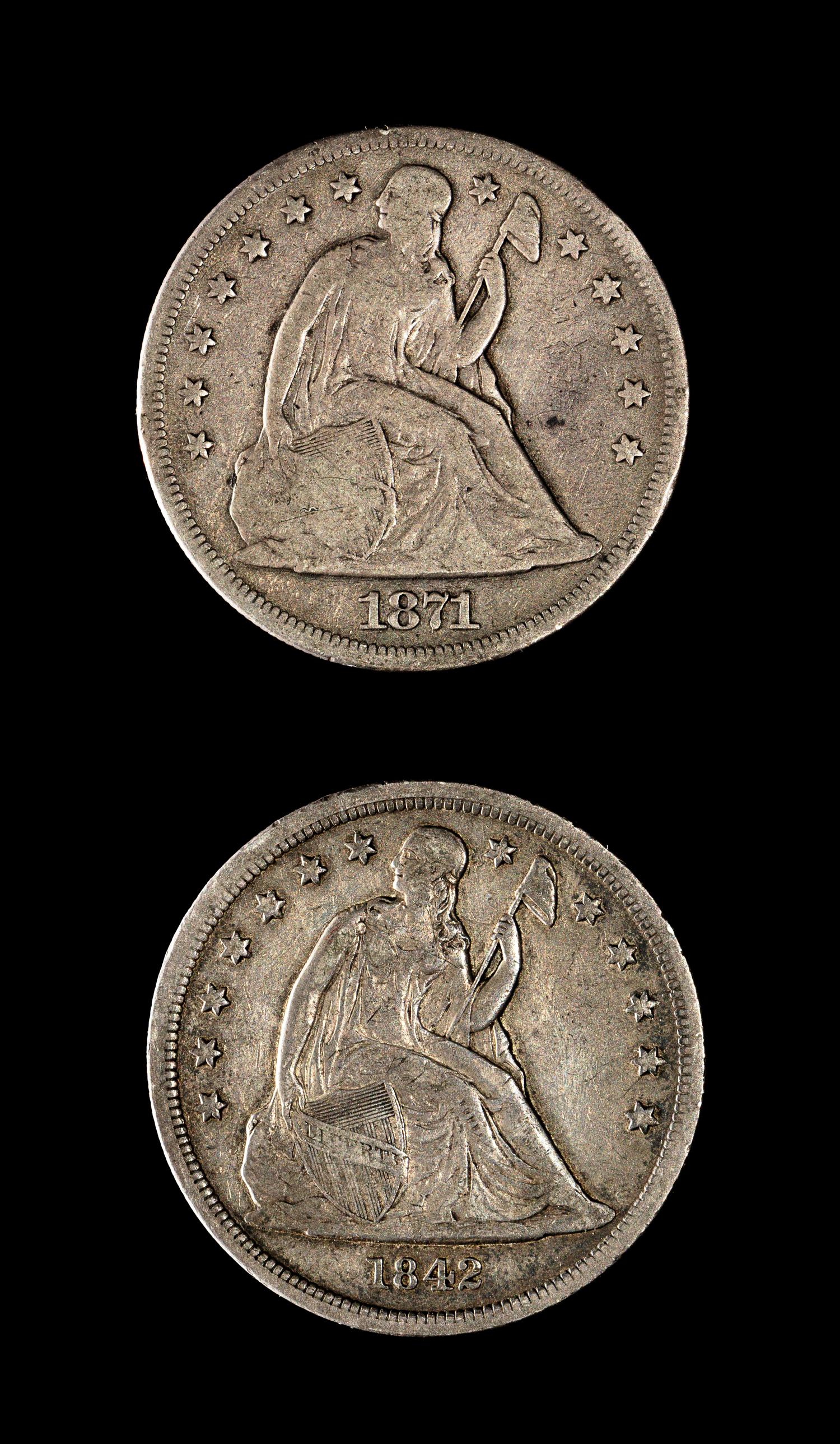 Two United States Seated Liberty $1 Coins