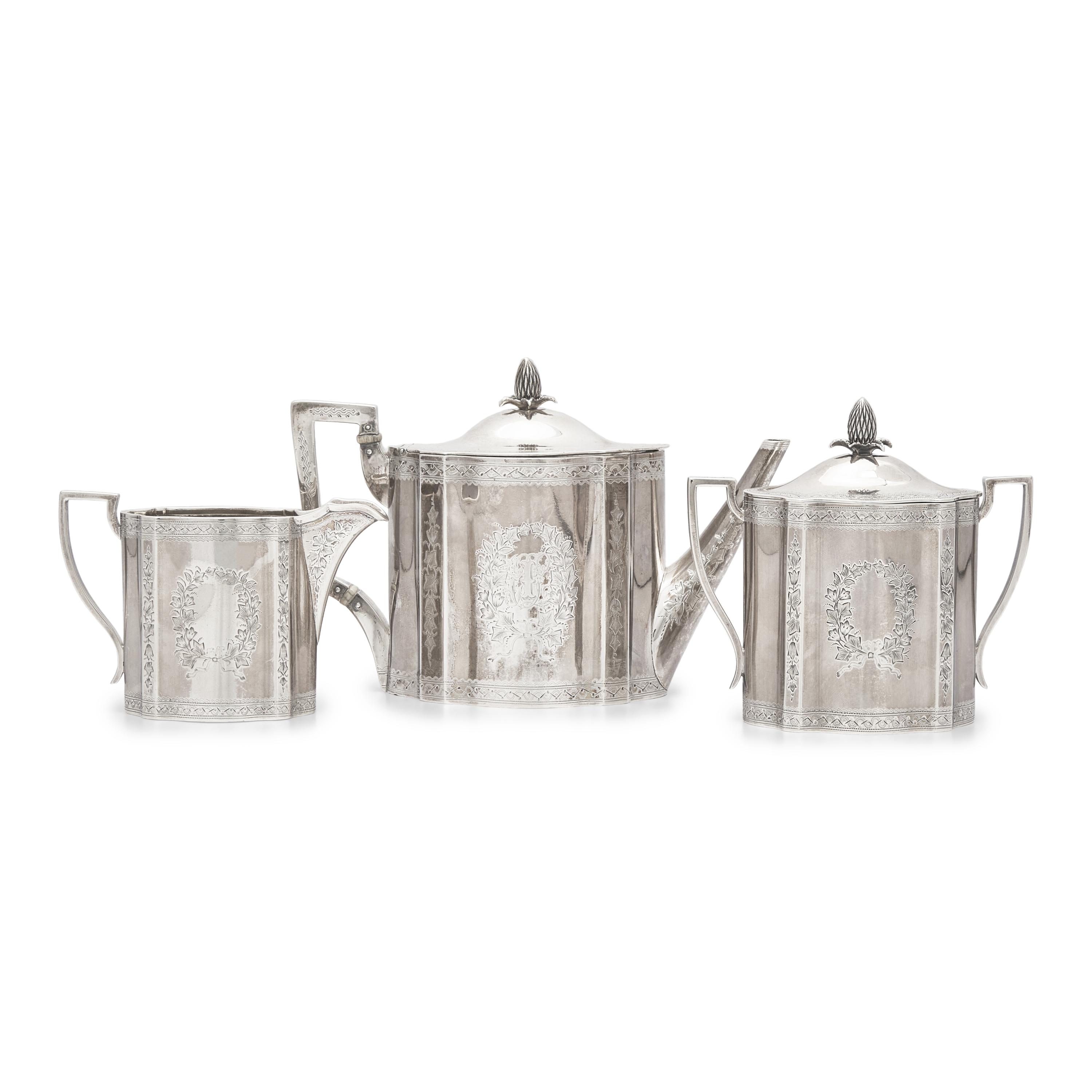 A Three-Piece Coin Silver Tea Service