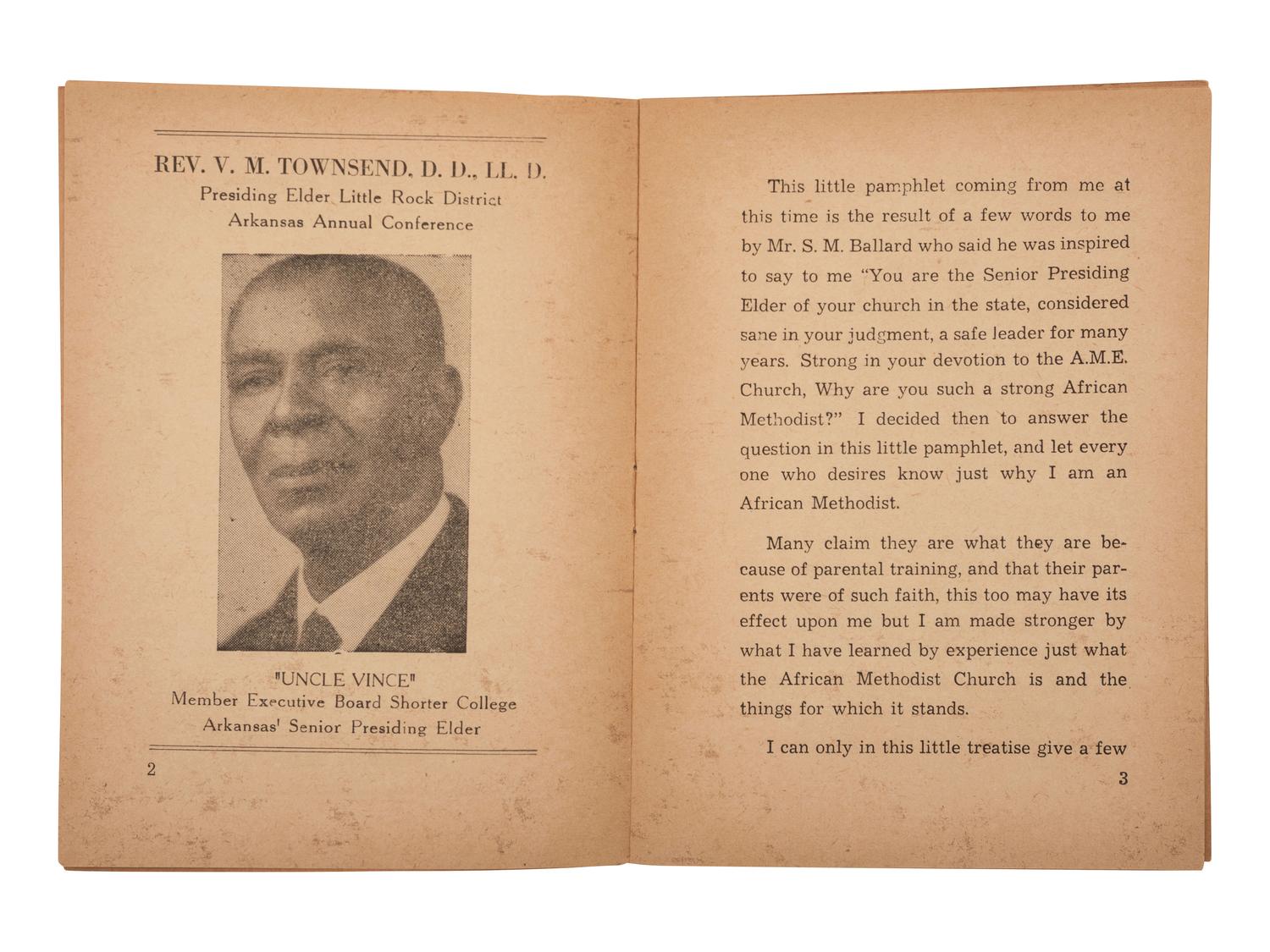[RELIGION]. TOWNSEND, V.M. Some Reasons Why I Am an African Methodist . [Little Rock, AR?: Privately Printed for the Author, ca 1940].