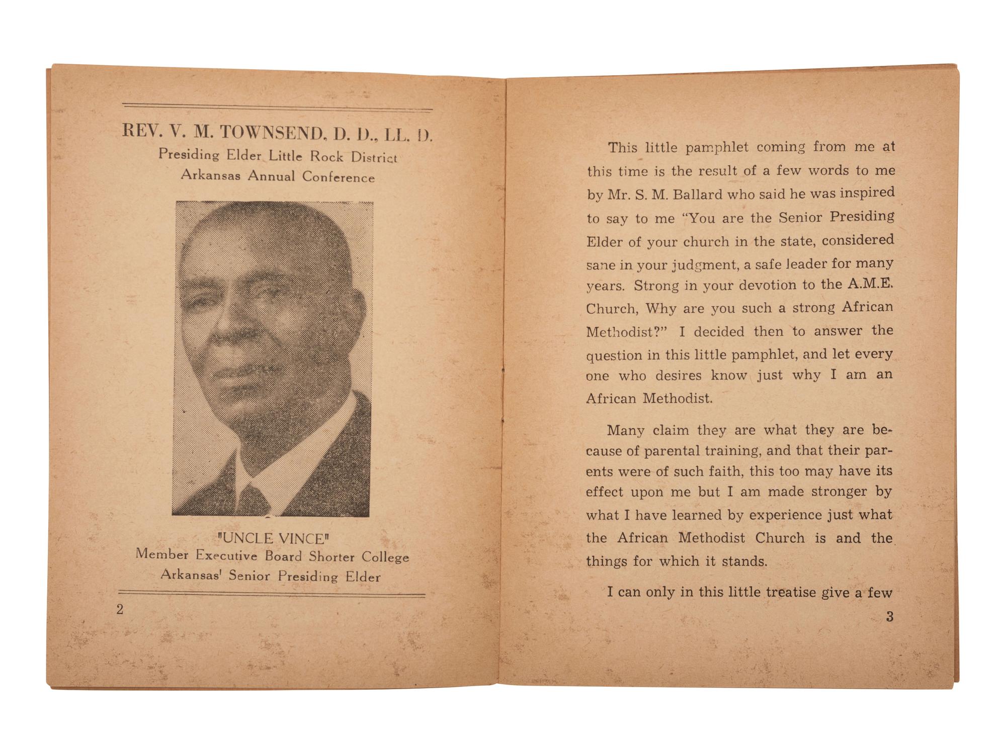 [RELIGION]. TOWNSEND, V.M. Some Reasons Why I Am an African Methodist . [Little Rock, AR?: Privately Printed for the Author, ca 1940].