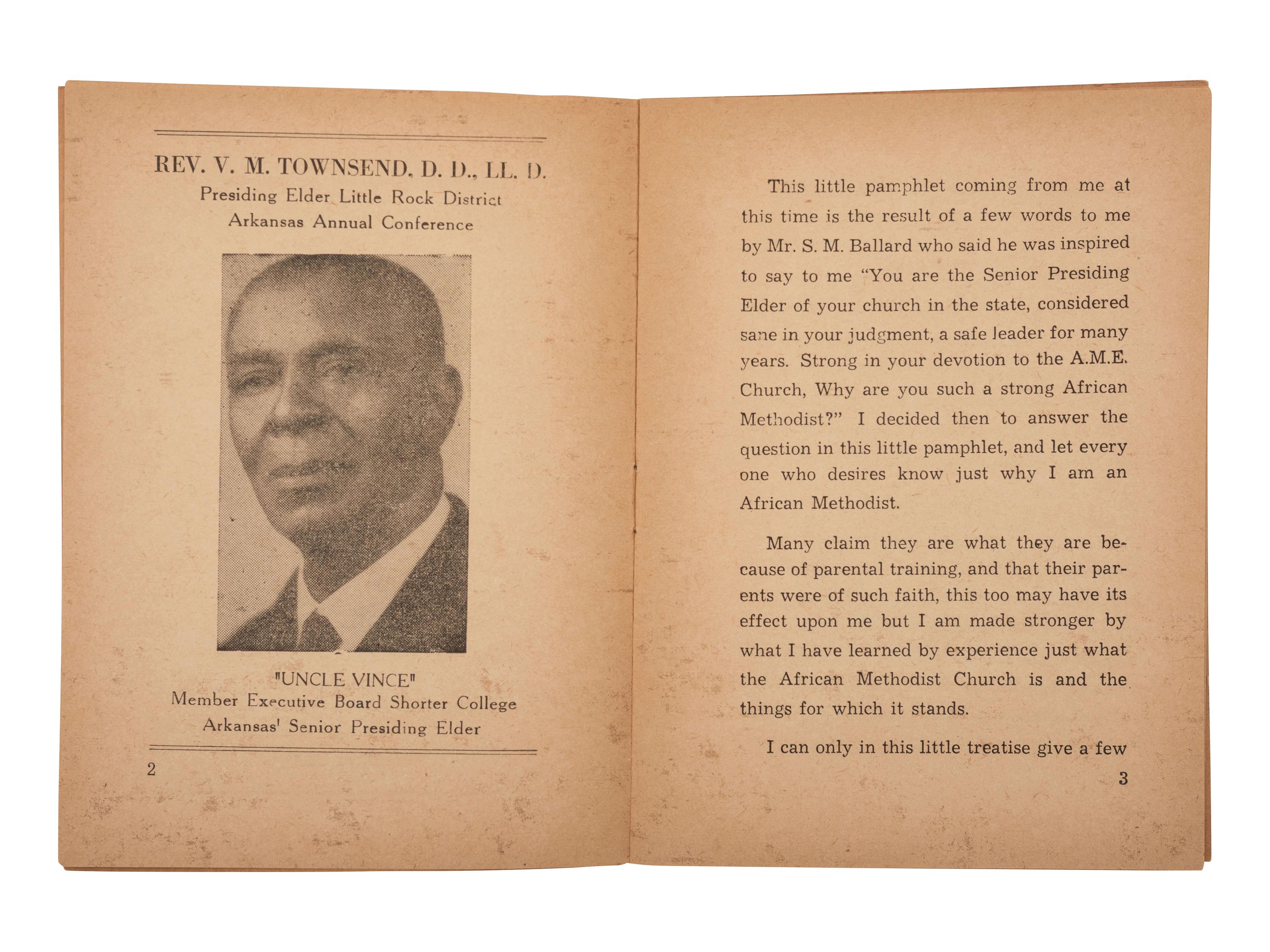 [RELIGION]. TOWNSEND, V.M. Some Reasons Why I Am an African Methodist . [Little Rock, AR?: Privately Printed for the Author, ca 1940].