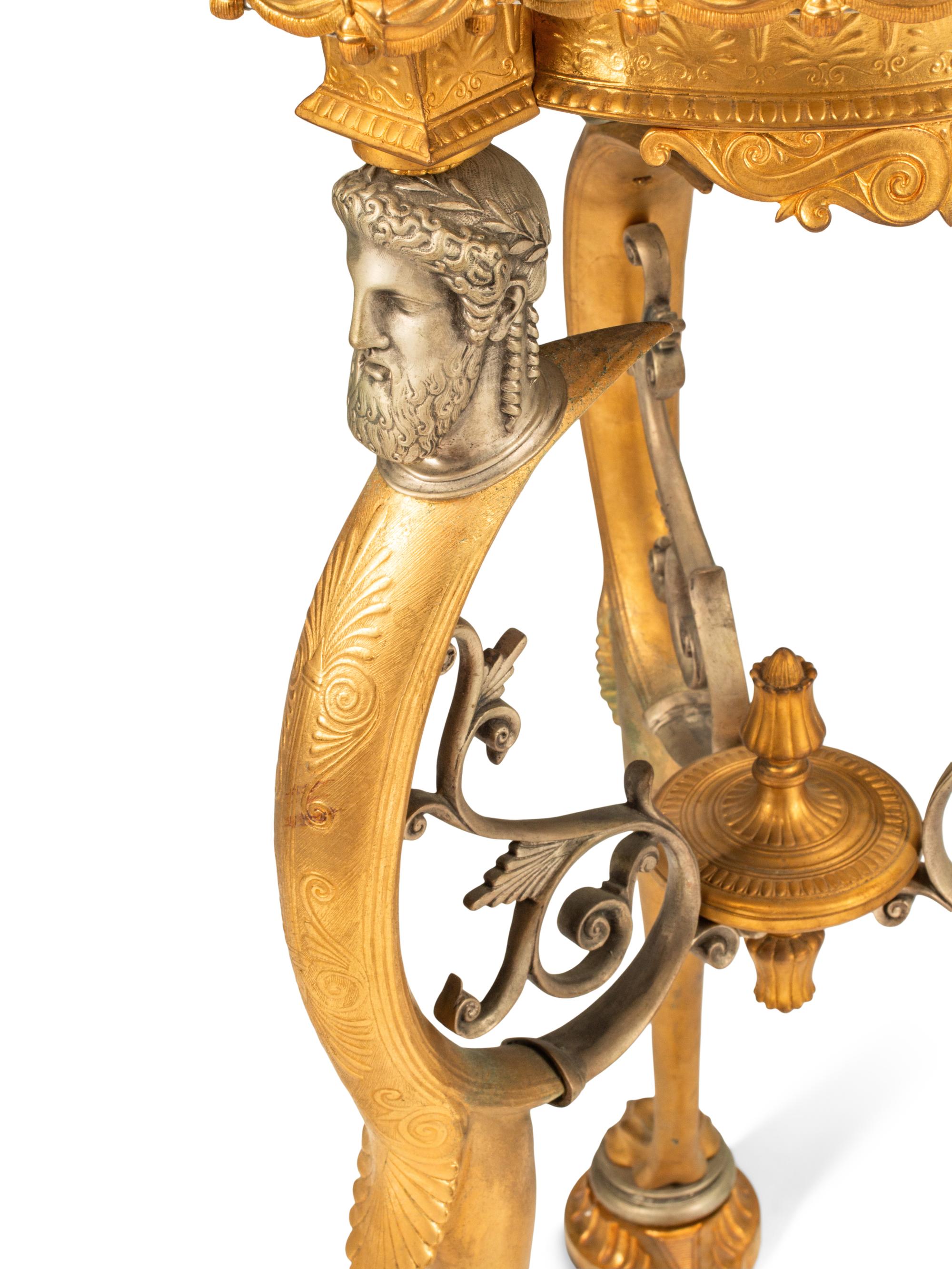 A Pair of French Neoclassical Style Gilt and Silvered Bronze Marble-Top Tables