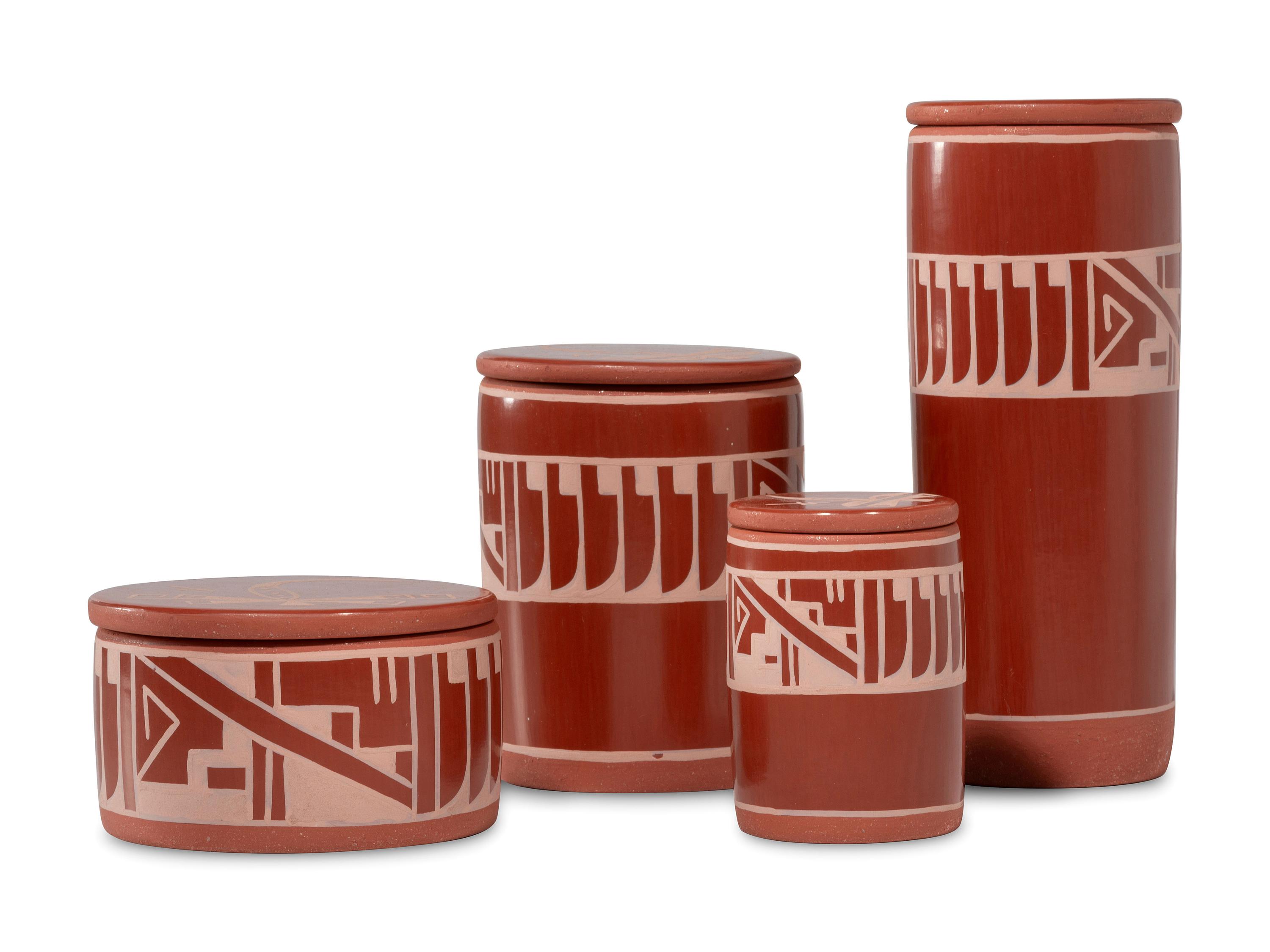 Collection of Redware Pottery Canisters