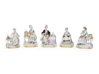 An Assembled Set of Five Meissen Porcelain Figures of the Senses — AFTER MODELS BY J.C. SCHOENHEIT, 1860-1924After models by J.C. Schoenheit, 1860-1924