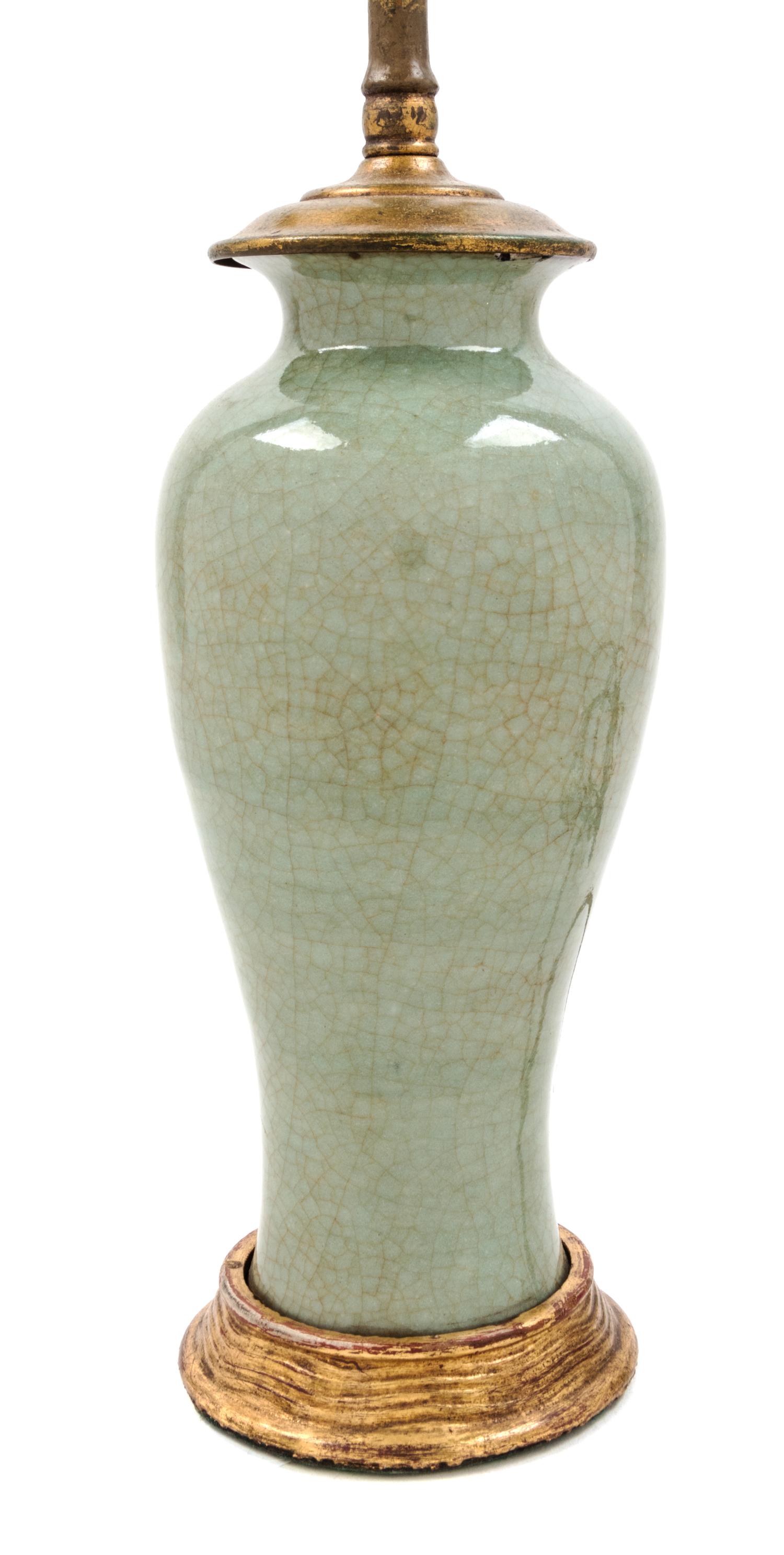 A Celadon Glazed Porcelain Vase Height overall 18 5/8 inches. — 19TH CENTURY
