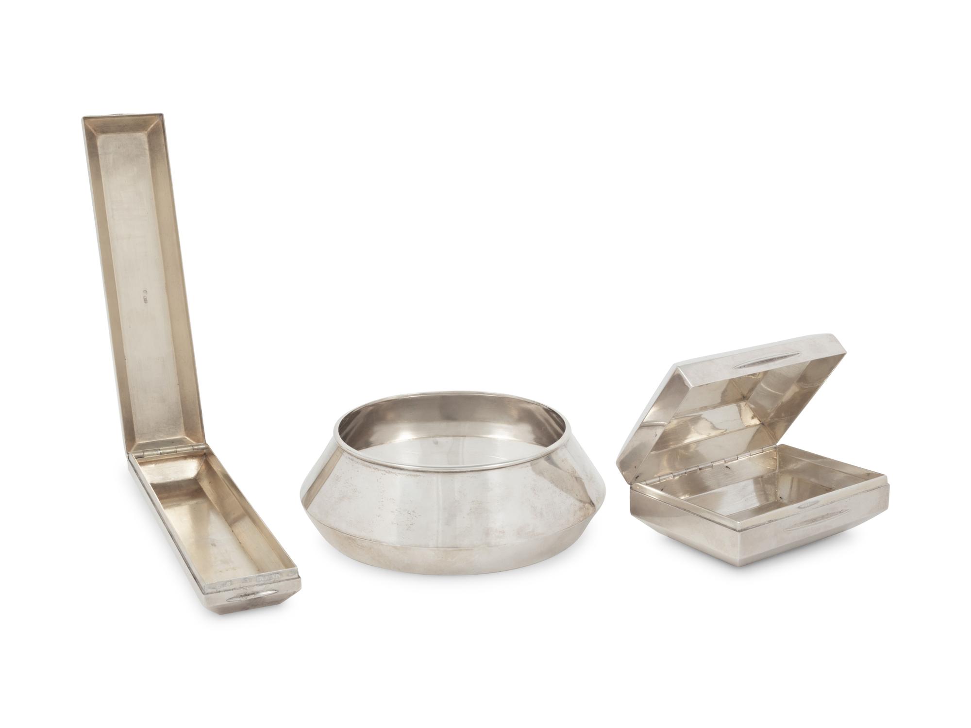 A Russian Silver Three-Piece Smoking Set