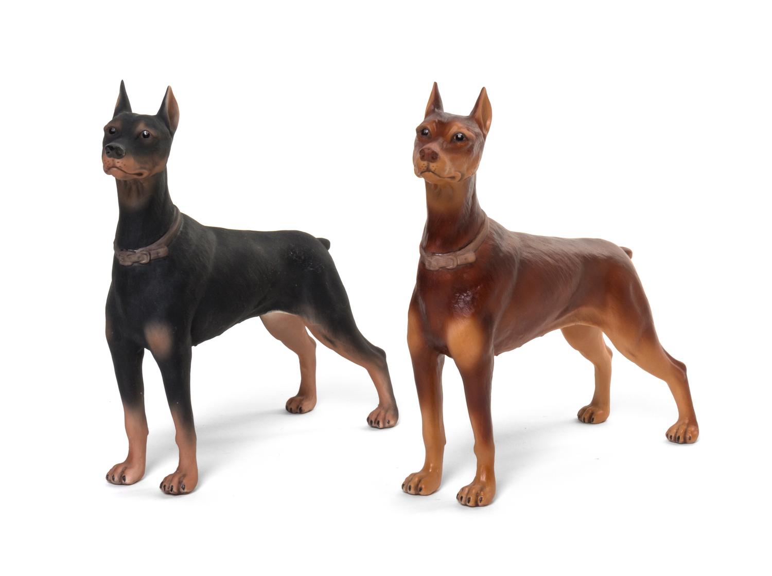 Two Boehm Porcelain Models of Doberman Pinschers, Width 6 1/2 inches.