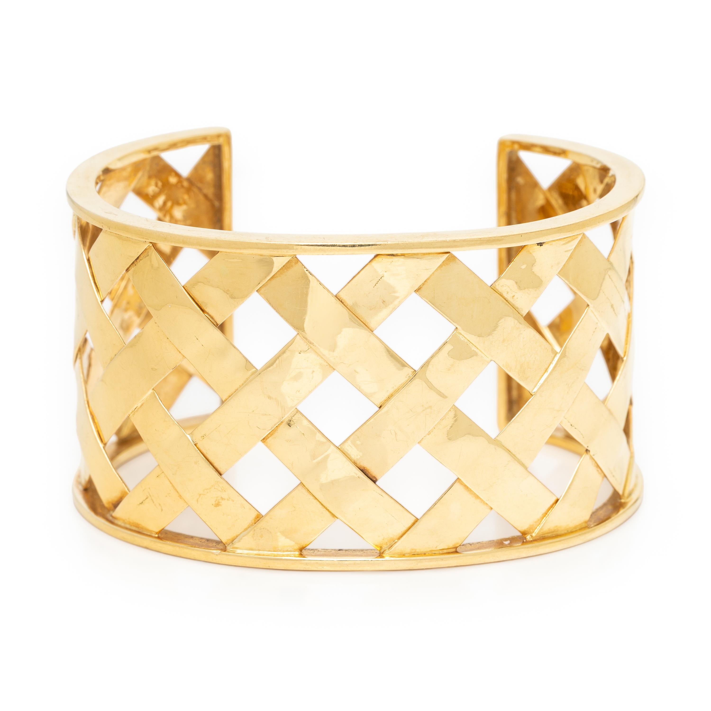 YELLOW GOLD BASKET WEAVE CUFF BRACELET