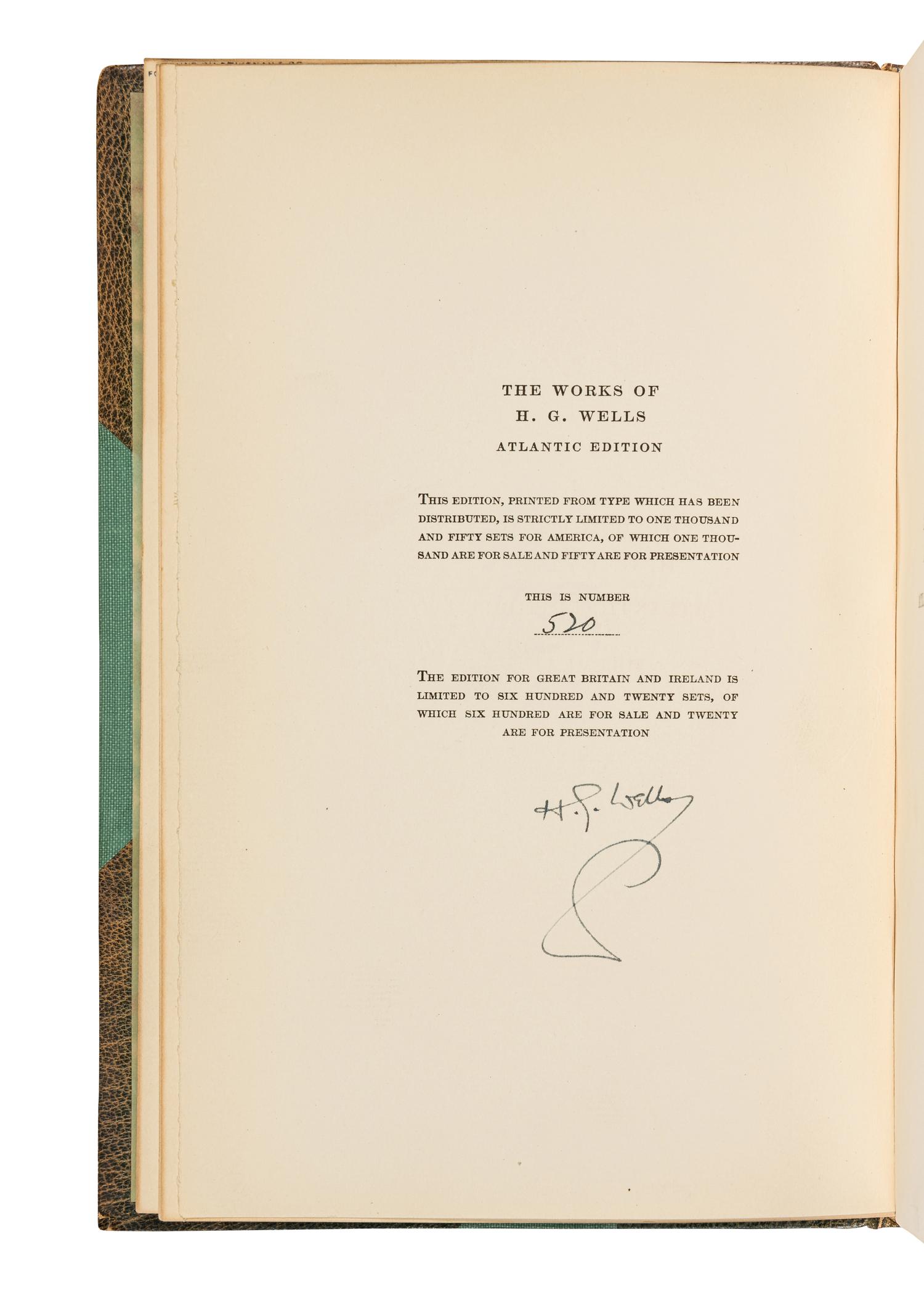 [BINDINGS]. WELLS, H.G. (1866-1946). The Works . New York: Charles Scribner’s Sons, 1924-1927.