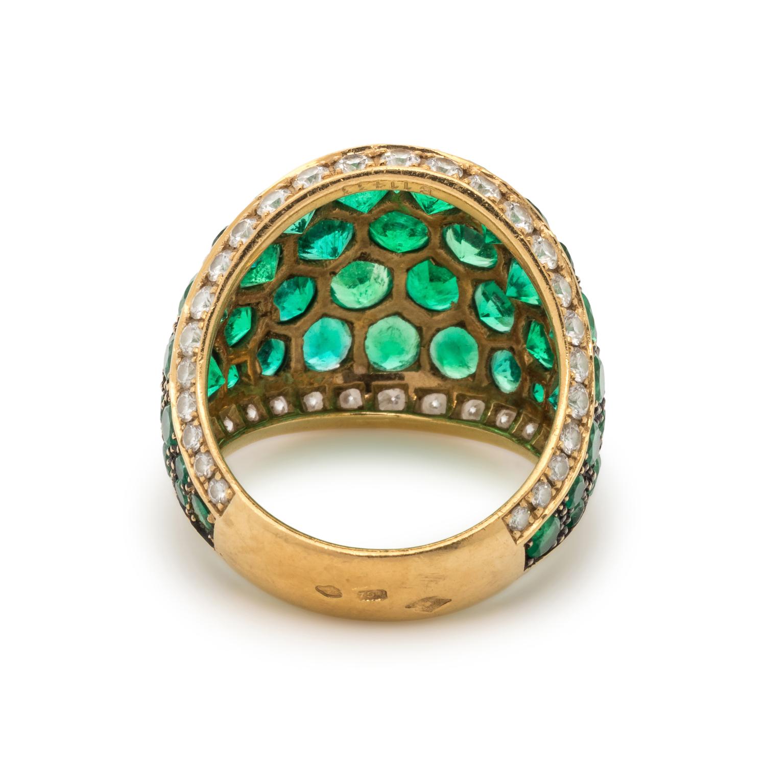 DE GRISOGONO, EMERALD AND DIAMOND BOMBE RING