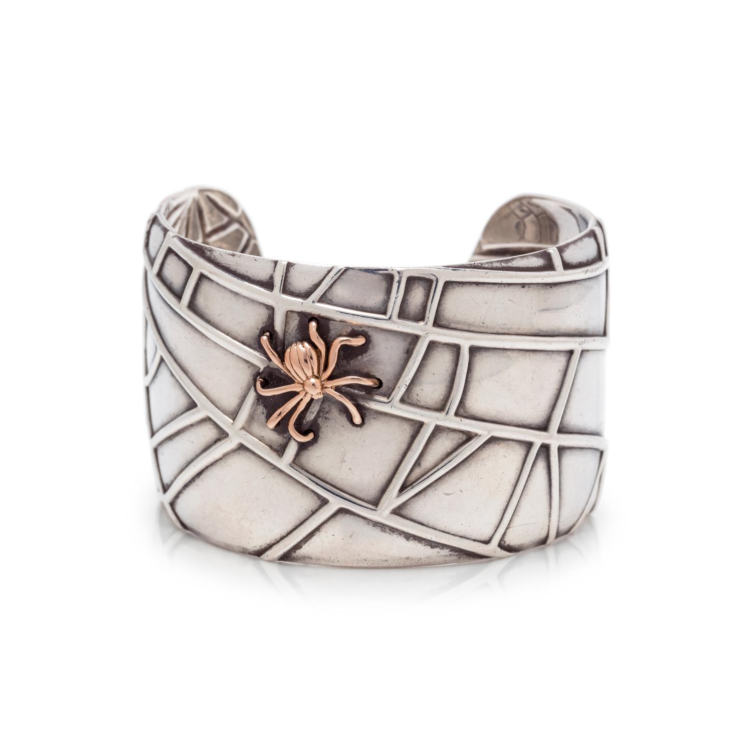 TIFFANY & CO., STERLING SILVER AND ROSE GOLD SPIDERWEB CUFF BRACELET