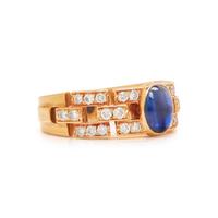 FRENCH, YELLOW GOLD, SAPPHIRE AND DIAMOND RING