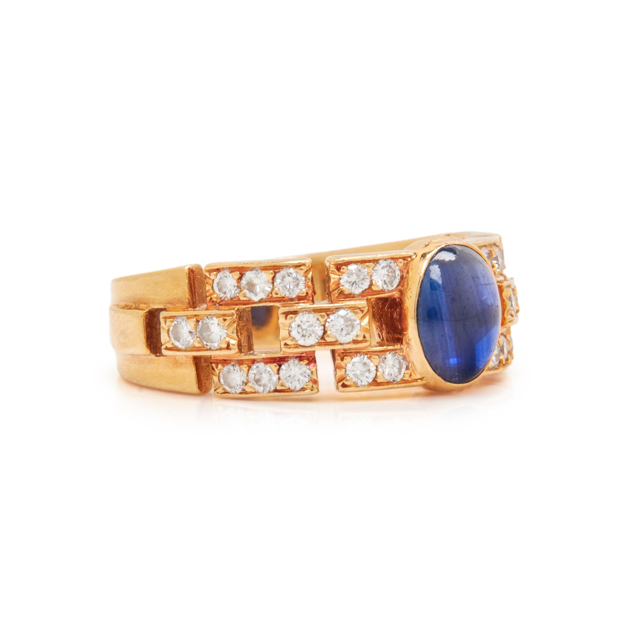 FRENCH, YELLOW GOLD, SAPPHIRE AND DIAMOND RING