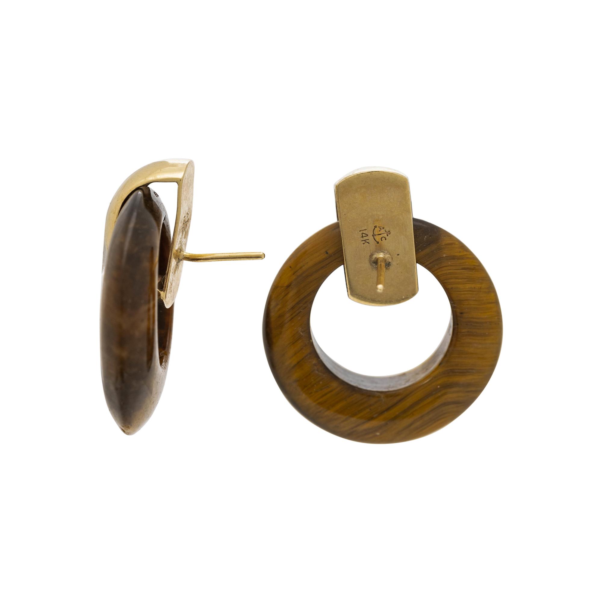 YELLOW GOLD AND TIGER'S EYE 'DOOR KNOCKER' EARRINGS