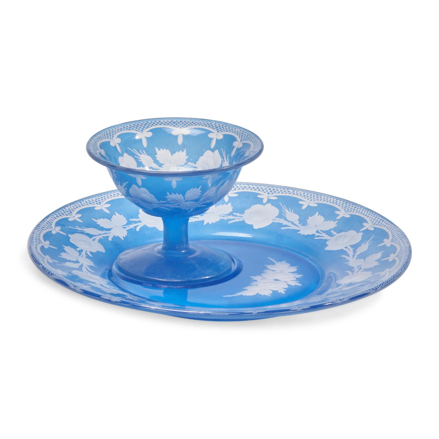 A Blue Cut-to-Clear Glass Dessert Service