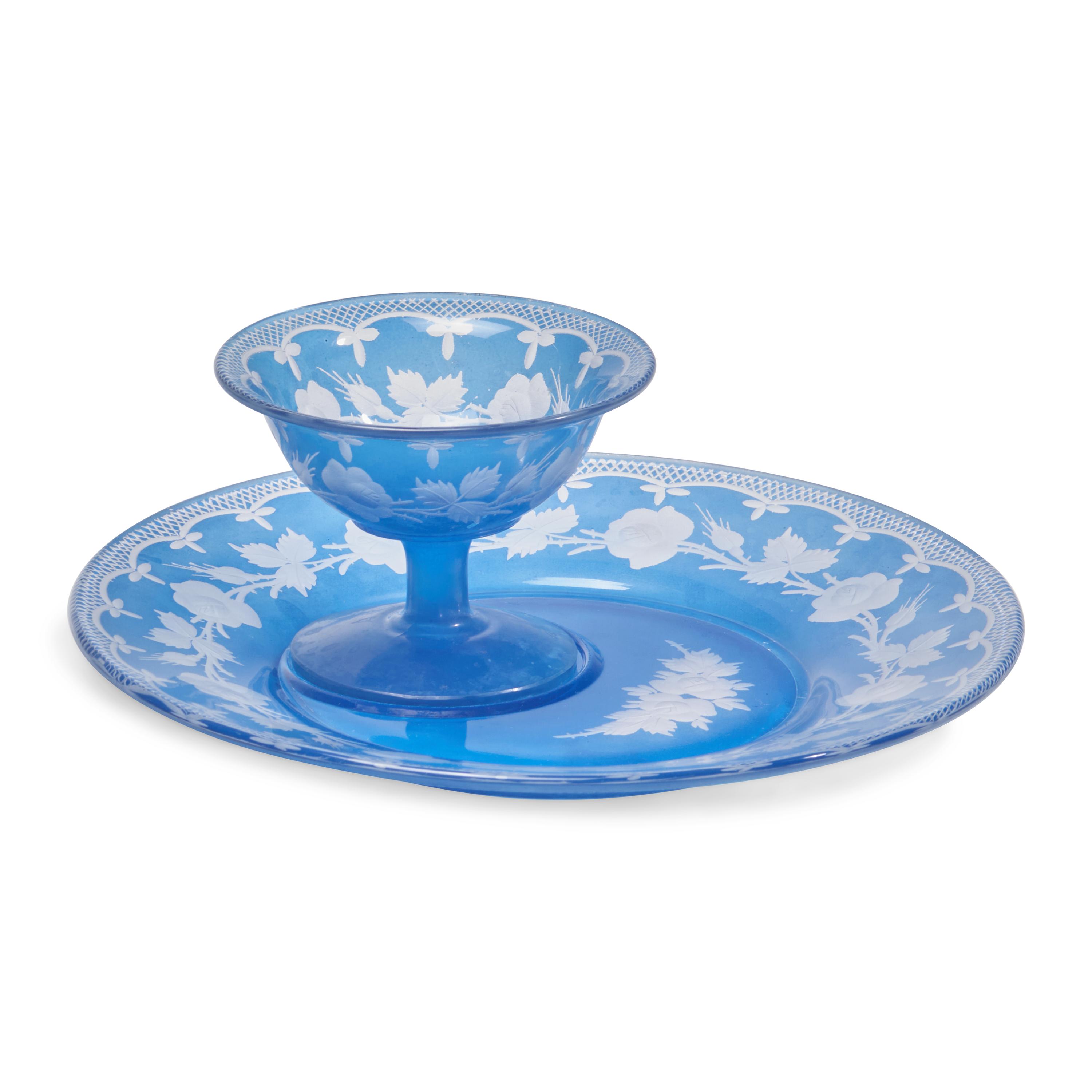 A Blue Cut-to-Clear Glass Dessert Service