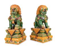 A Large Pair of Chinese Sancai Glazed Porcelain Fu Lions