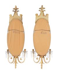 A Pair of Neoclassical Style Giltwood and Cut Glass Two-Light Sconces