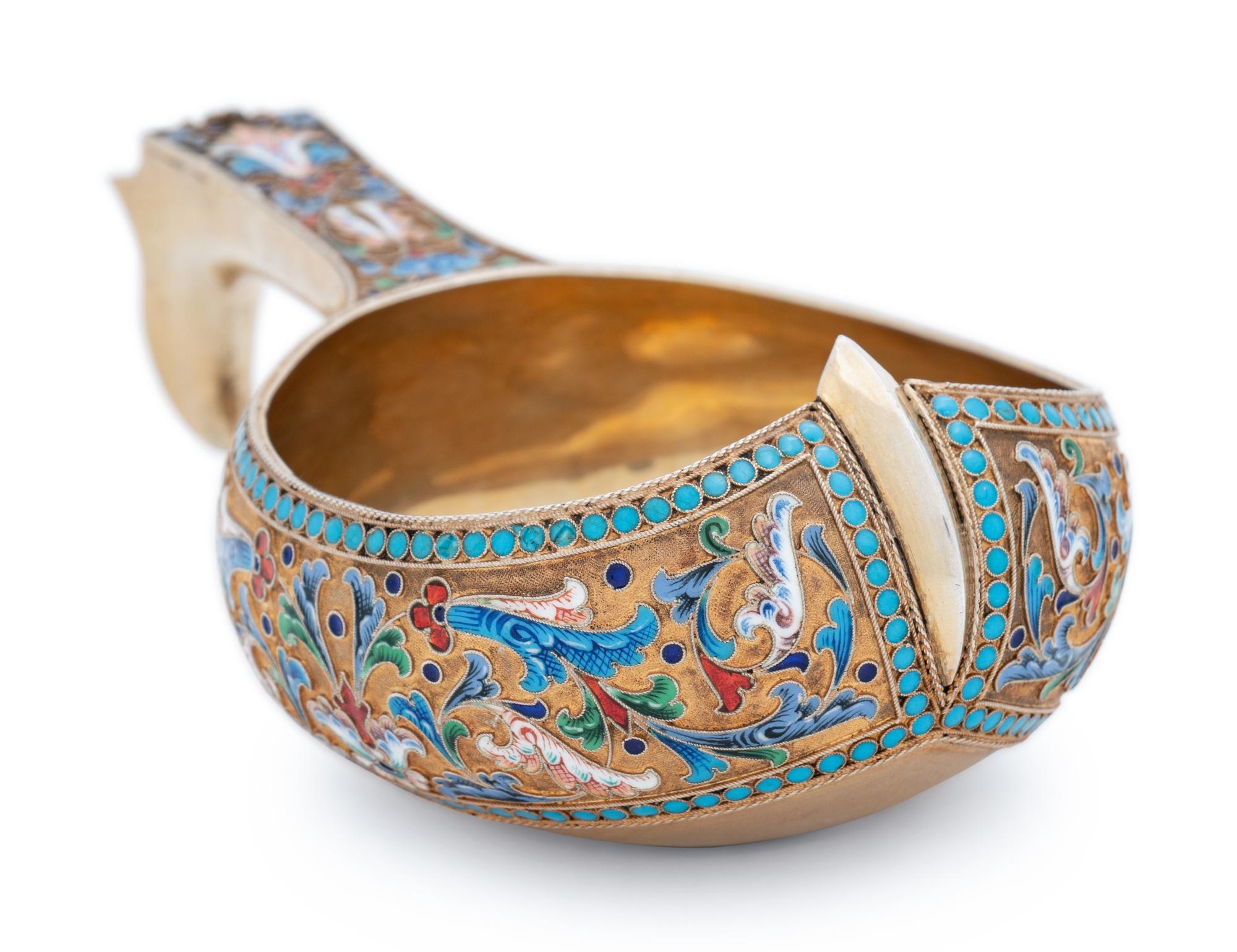 A Large Russian Silver-Gilt and Shaded Enamel Presentation Kovsh