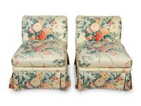 A Pair of Chintz-Upholstered Slipper Chairs Supplied by Mario Buatta