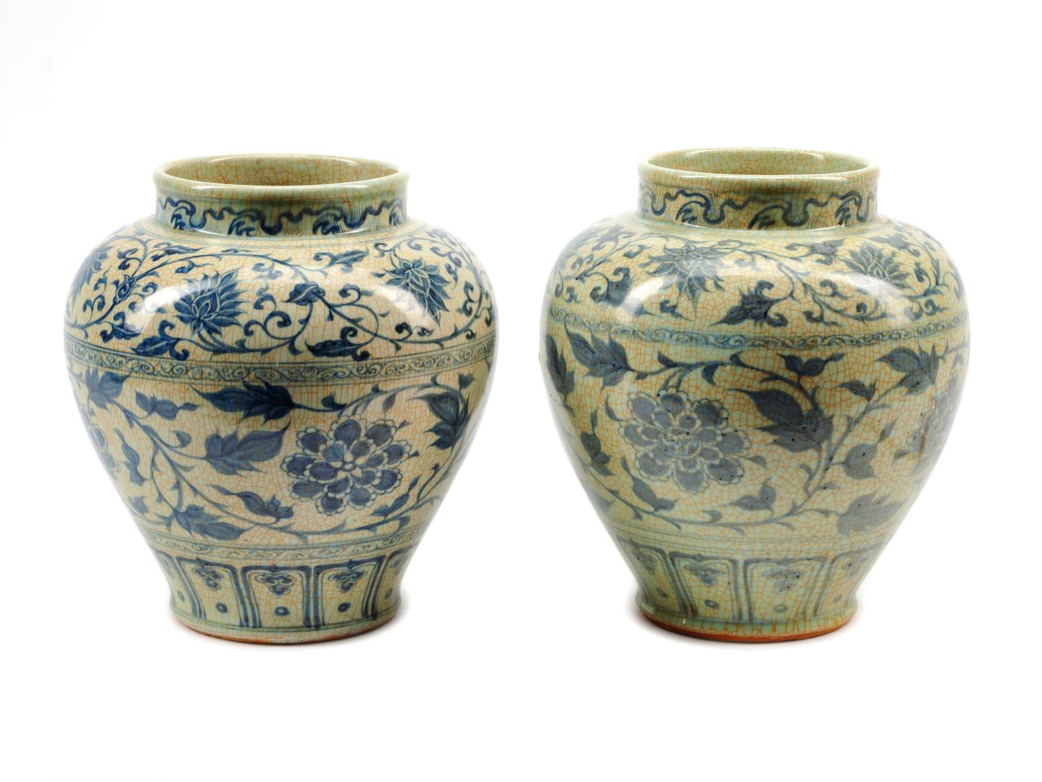 A Pair of Chinese Export Blue and White Porcelain Jars
