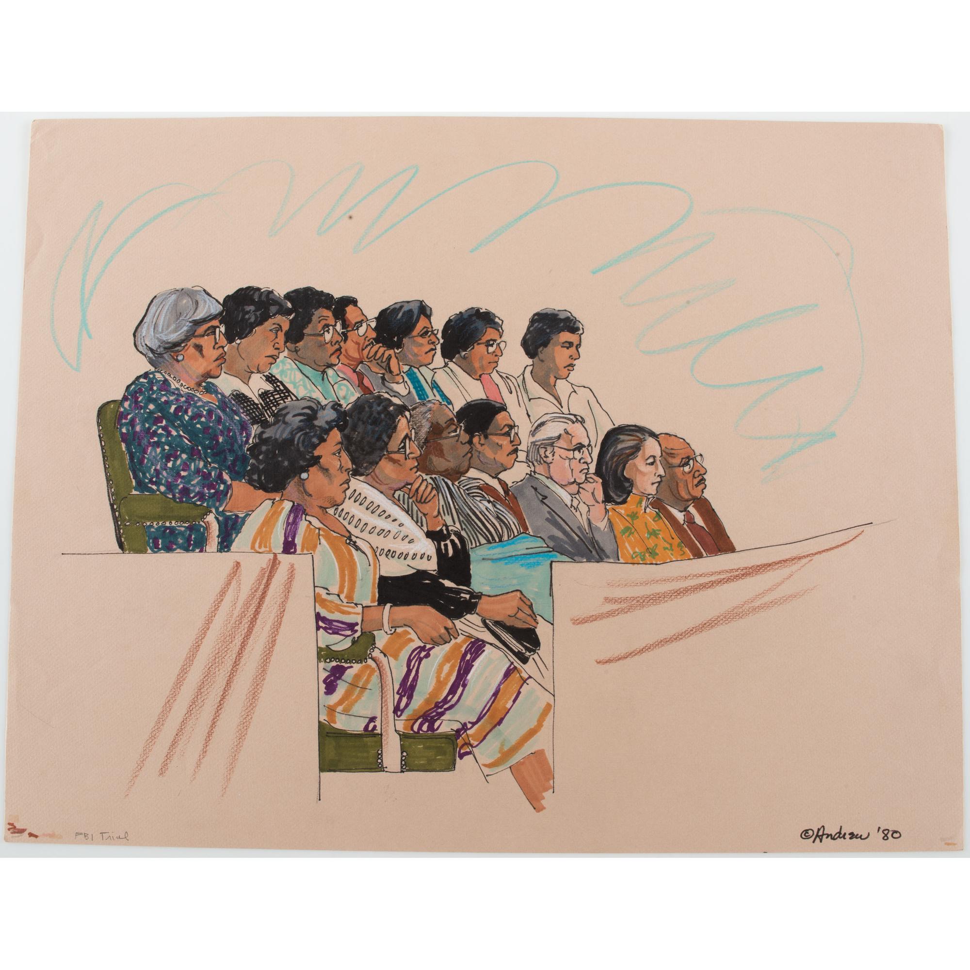 Joan Andrew, Washington Post and CNN Sketch Artist, 16 Original Sketches Documenting the 1980 Trial of Felt "Deep Throat" and Miller, Incl. Former President Nixon
