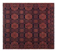 Two Blue and Orange Jacquard Wool and Cotton Coverlets