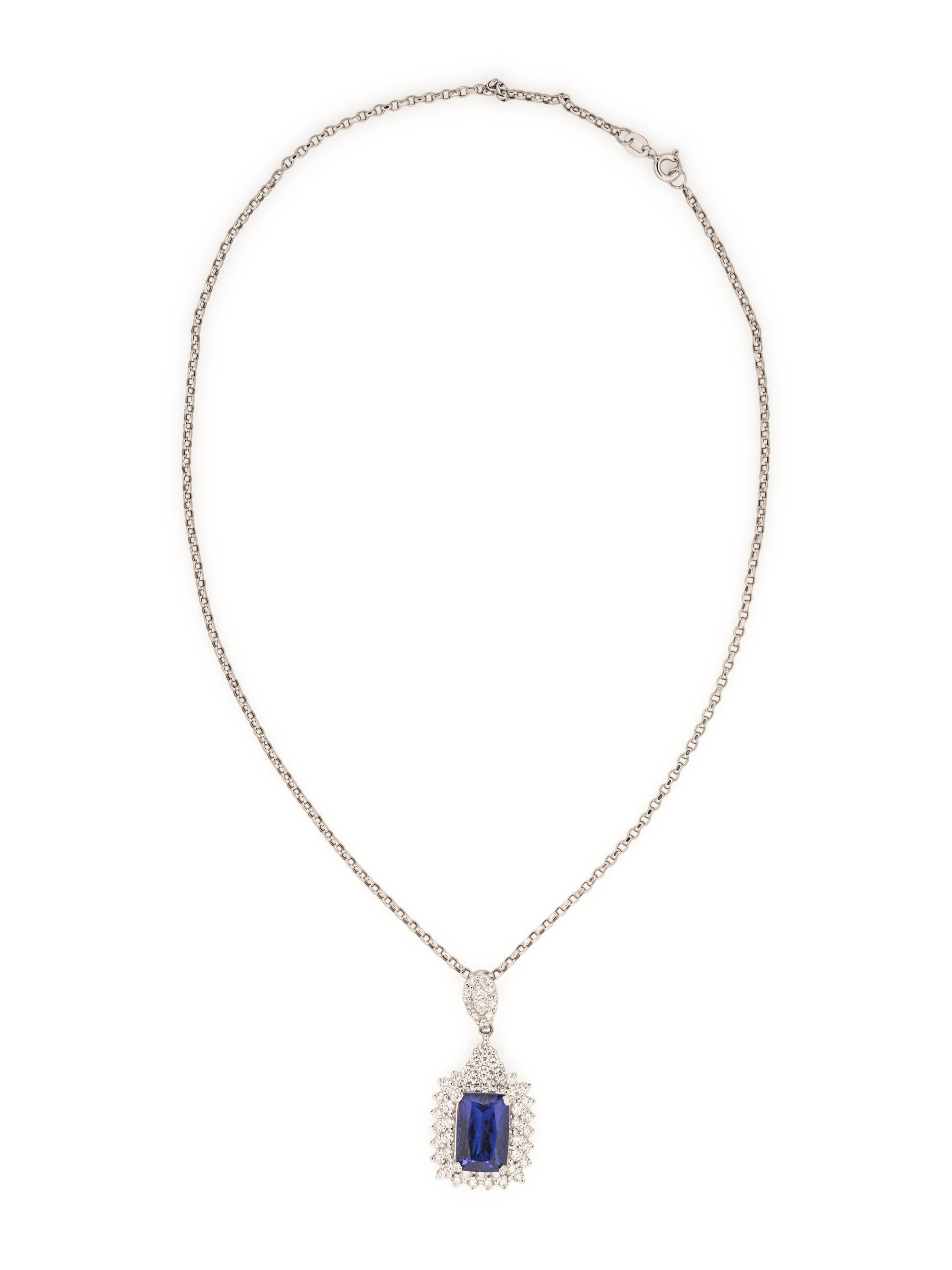 TANZANITE AND DIAMOND PENDANT NECKLACE