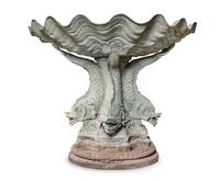 A Pair of Neoclassic Style Patinated Bronze Garden Urns and a Fountain
