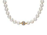 CULTURED PEARL, DIAMOND, AND YELLOW GOLD NECKLACE