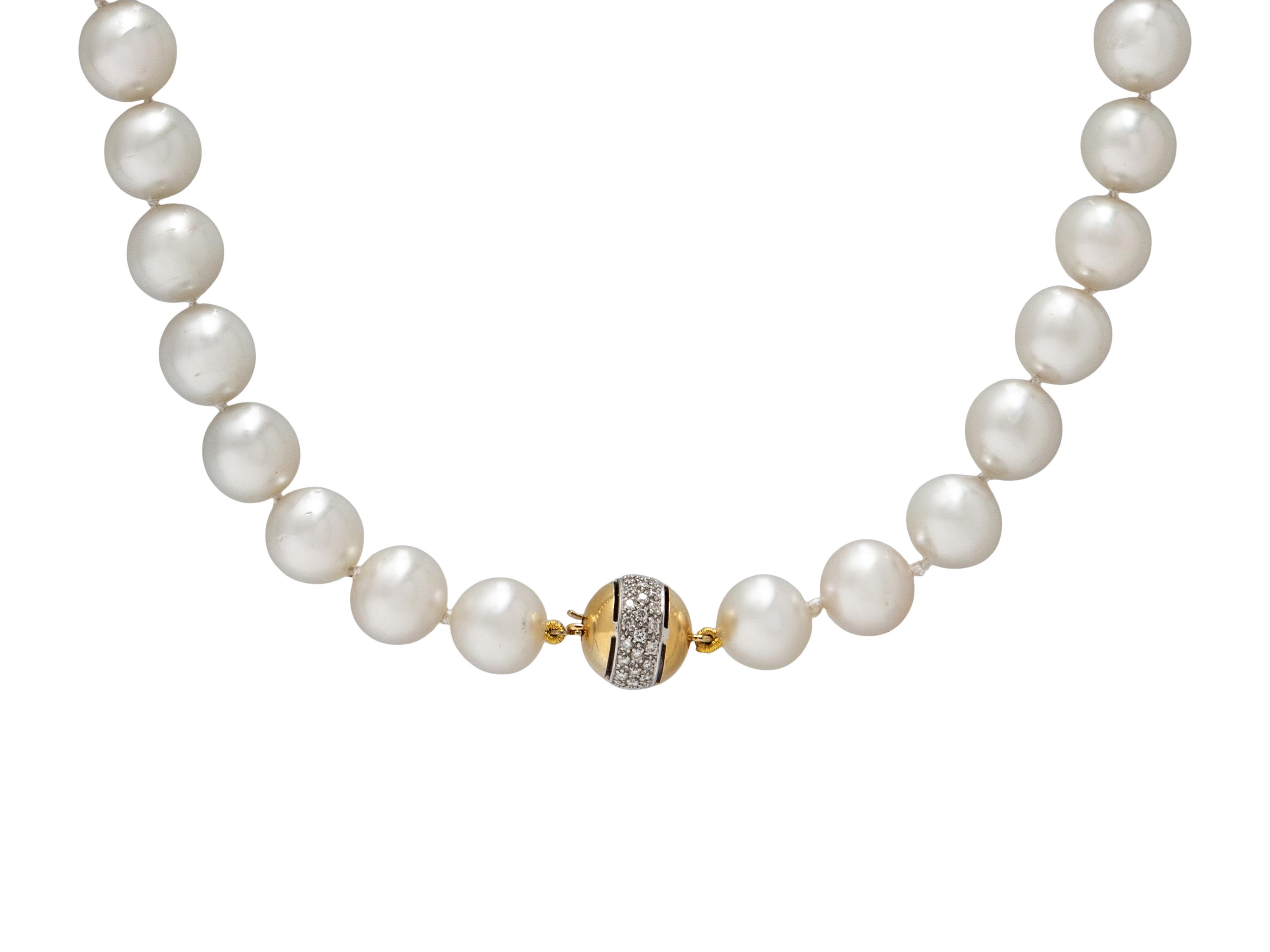 CULTURED PEARL, DIAMOND, AND YELLOW GOLD NECKLACE