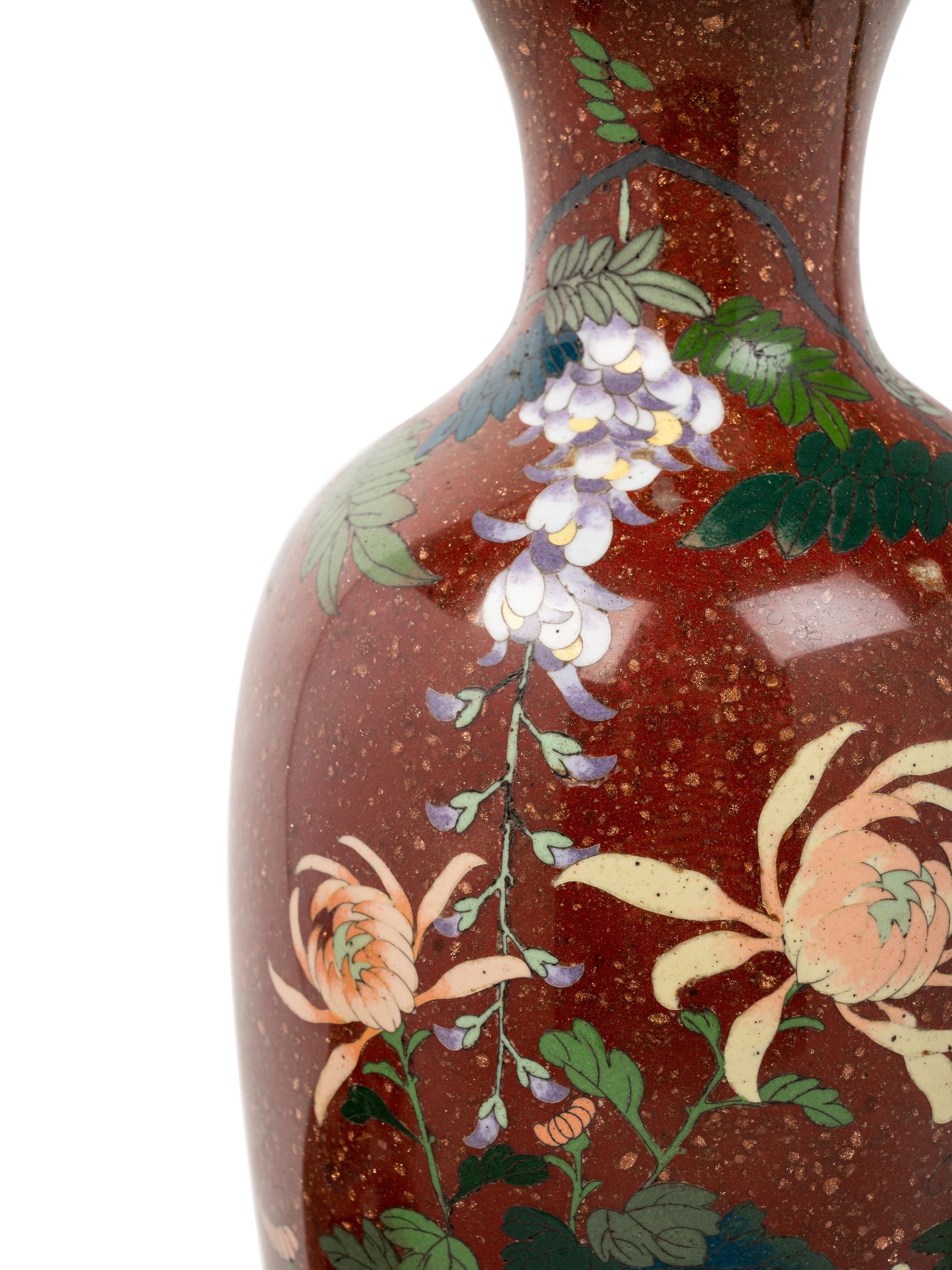 Seven Japanese Brown Ground Cloisonné Enameled Articles
