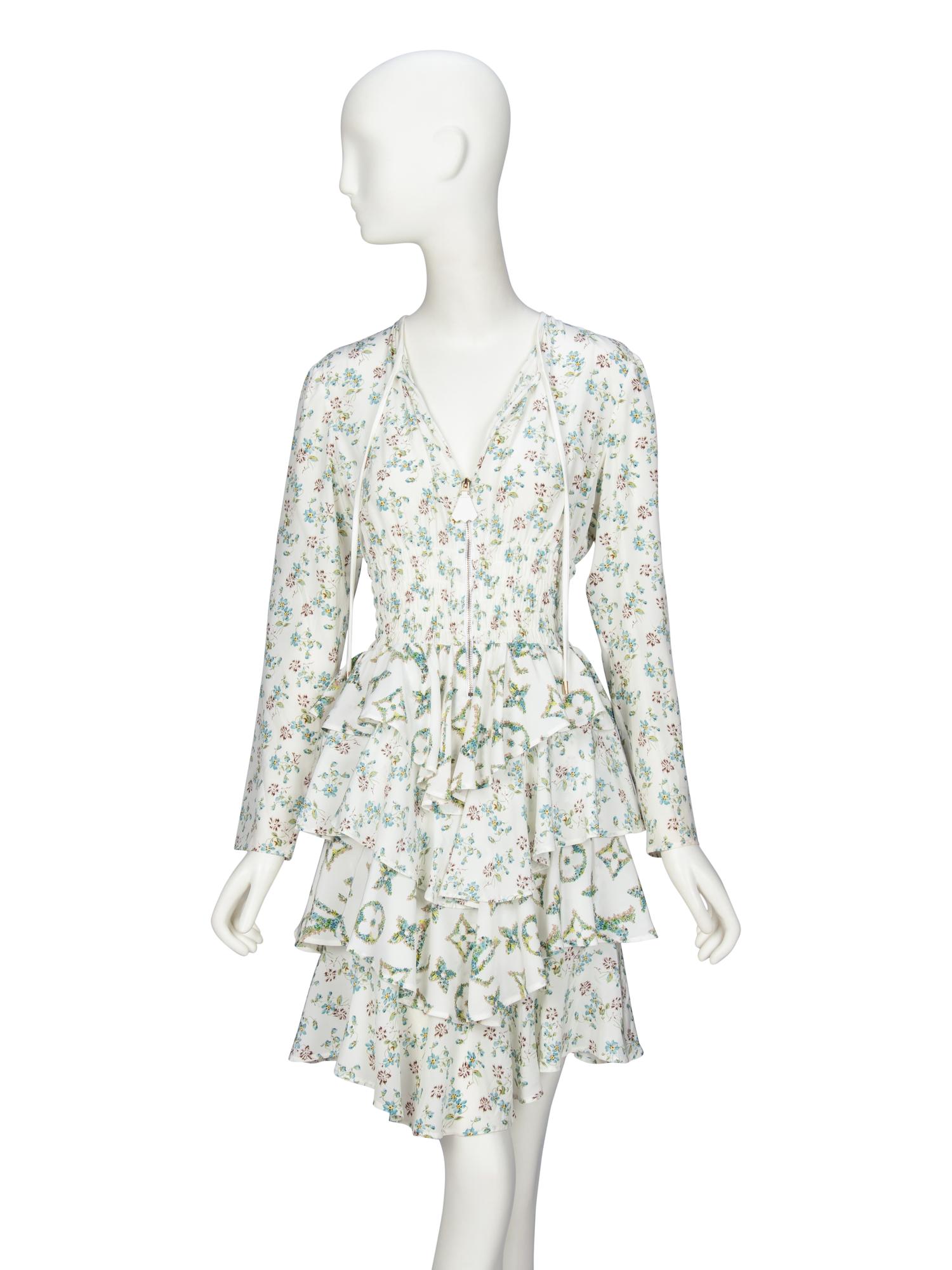 LOUIS VUITTON, FLORAL SILK RUFFLE DRESS