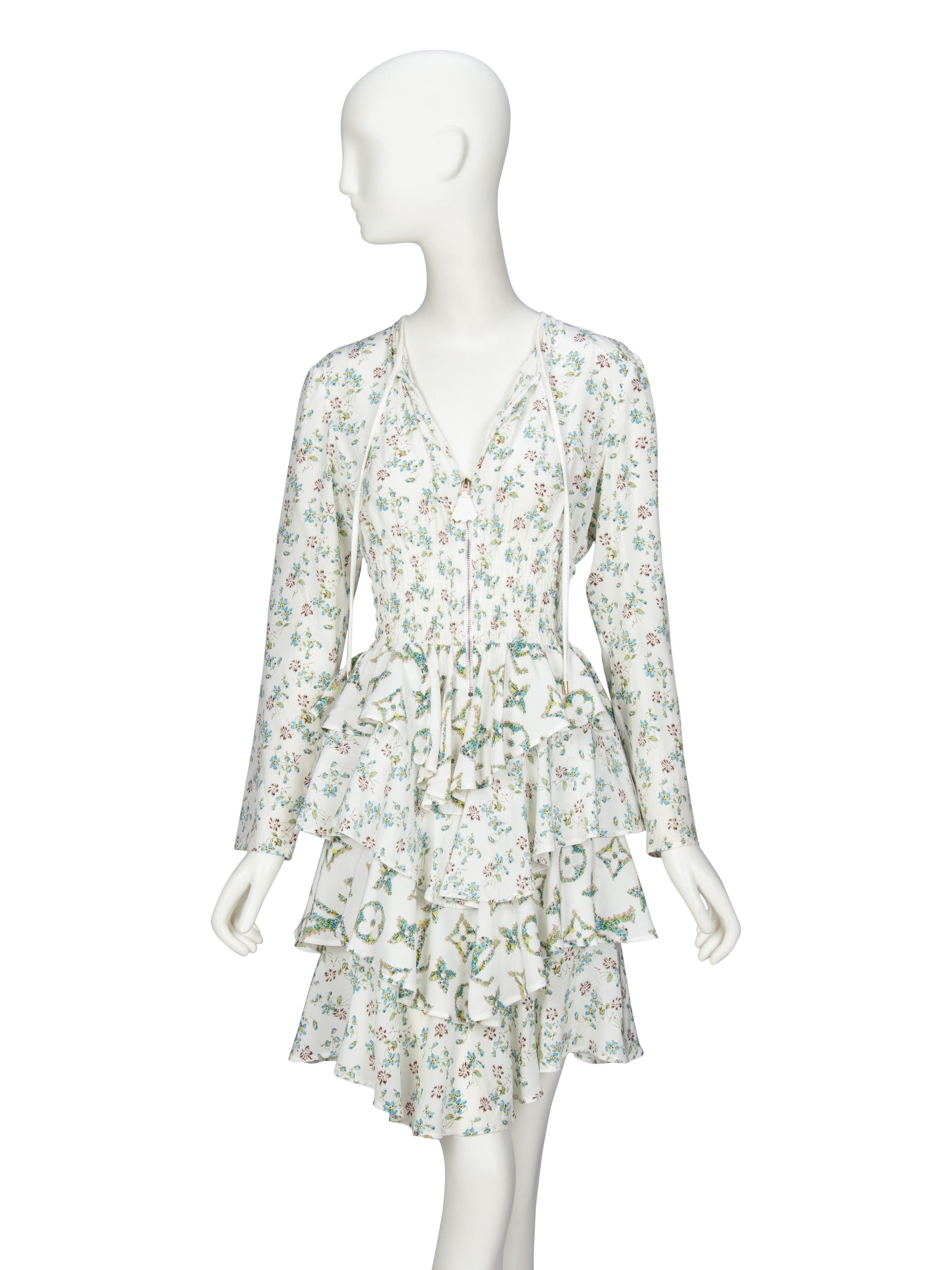 LOUIS VUITTON, FLORAL SILK RUFFLE DRESS
