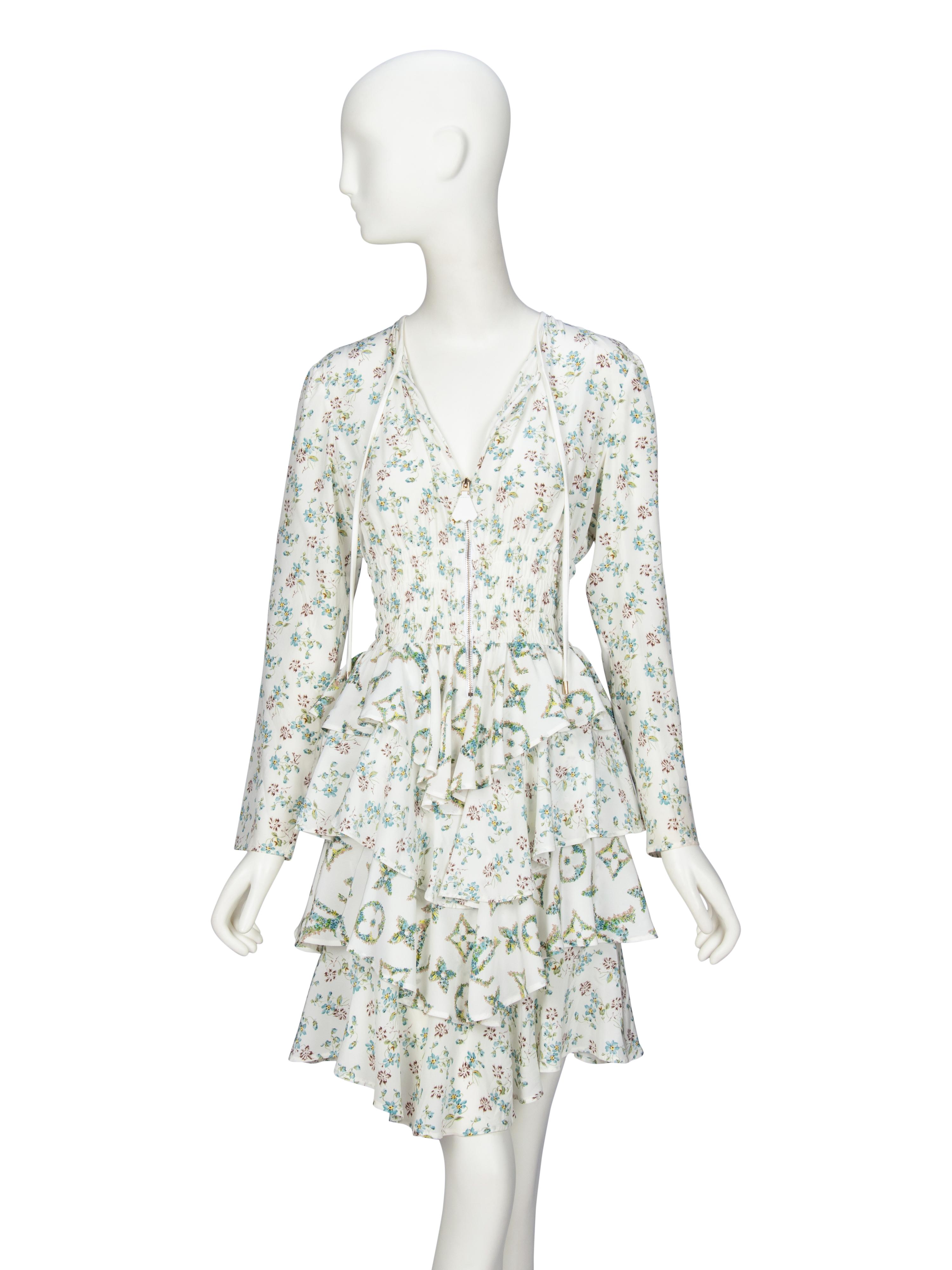 LOUIS VUITTON, FLORAL SILK RUFFLE DRESS