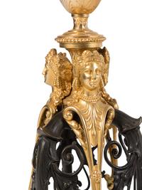 A Pair of French Neoclassical Style Gilt and Patinated Bronze Marble-Top Tables